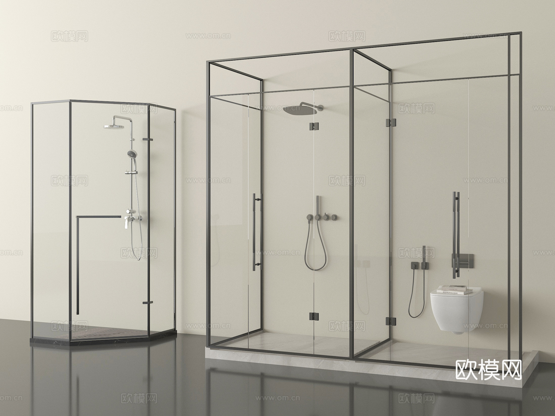 现代淋浴房 花洒 淋浴间 卫浴小件su模型