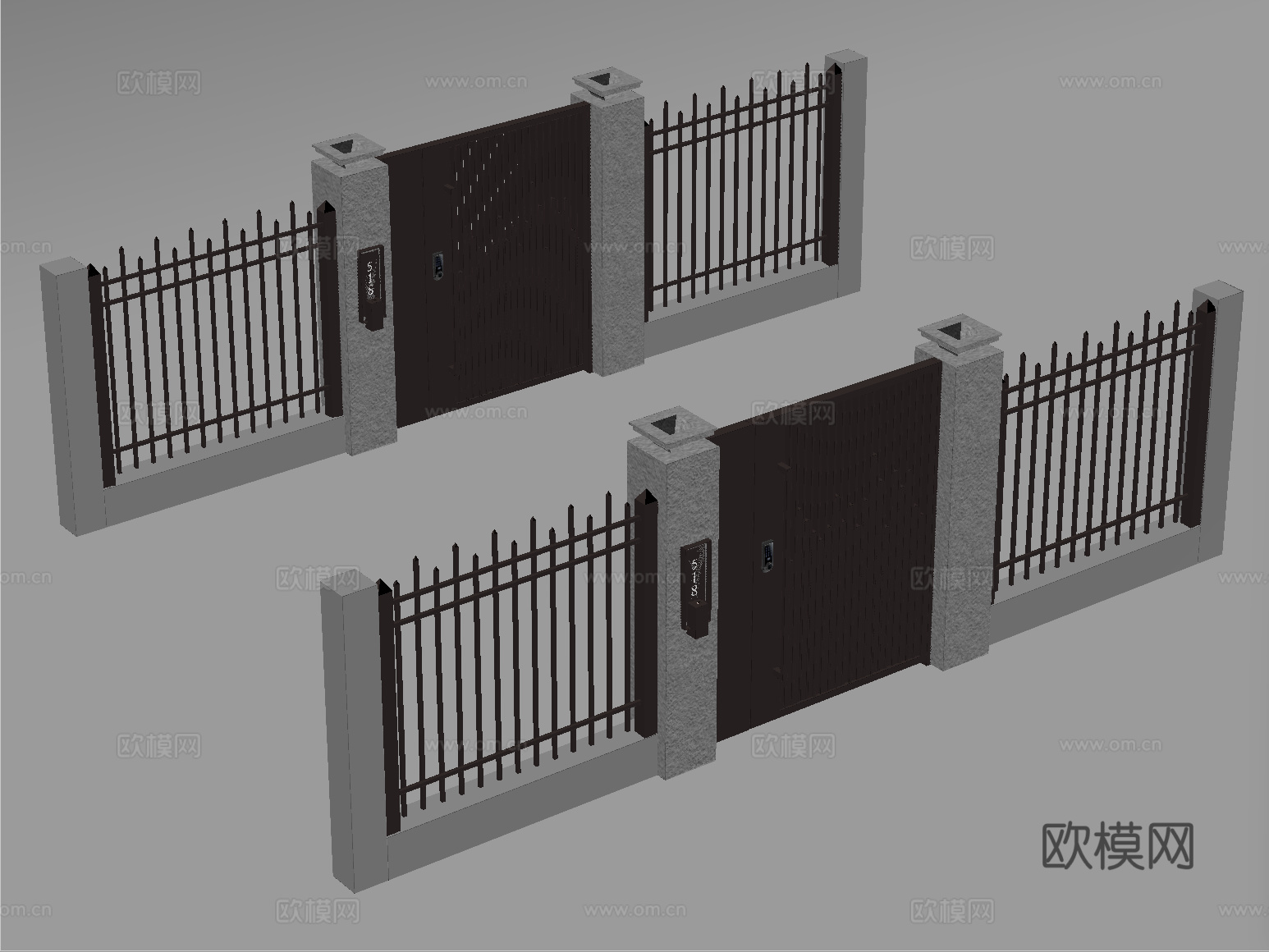 现代庭院门  户外庭院门 别墅入户门 铁艺大门su模型