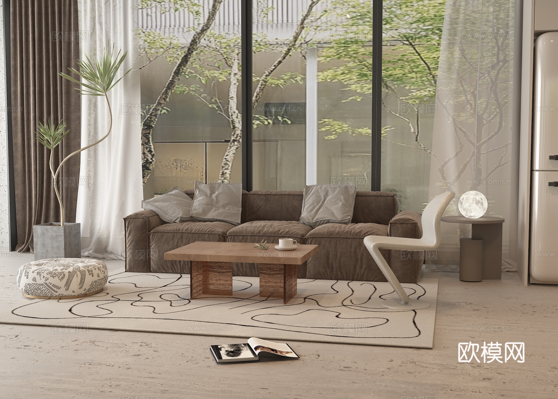 现代客厅3d模型下载