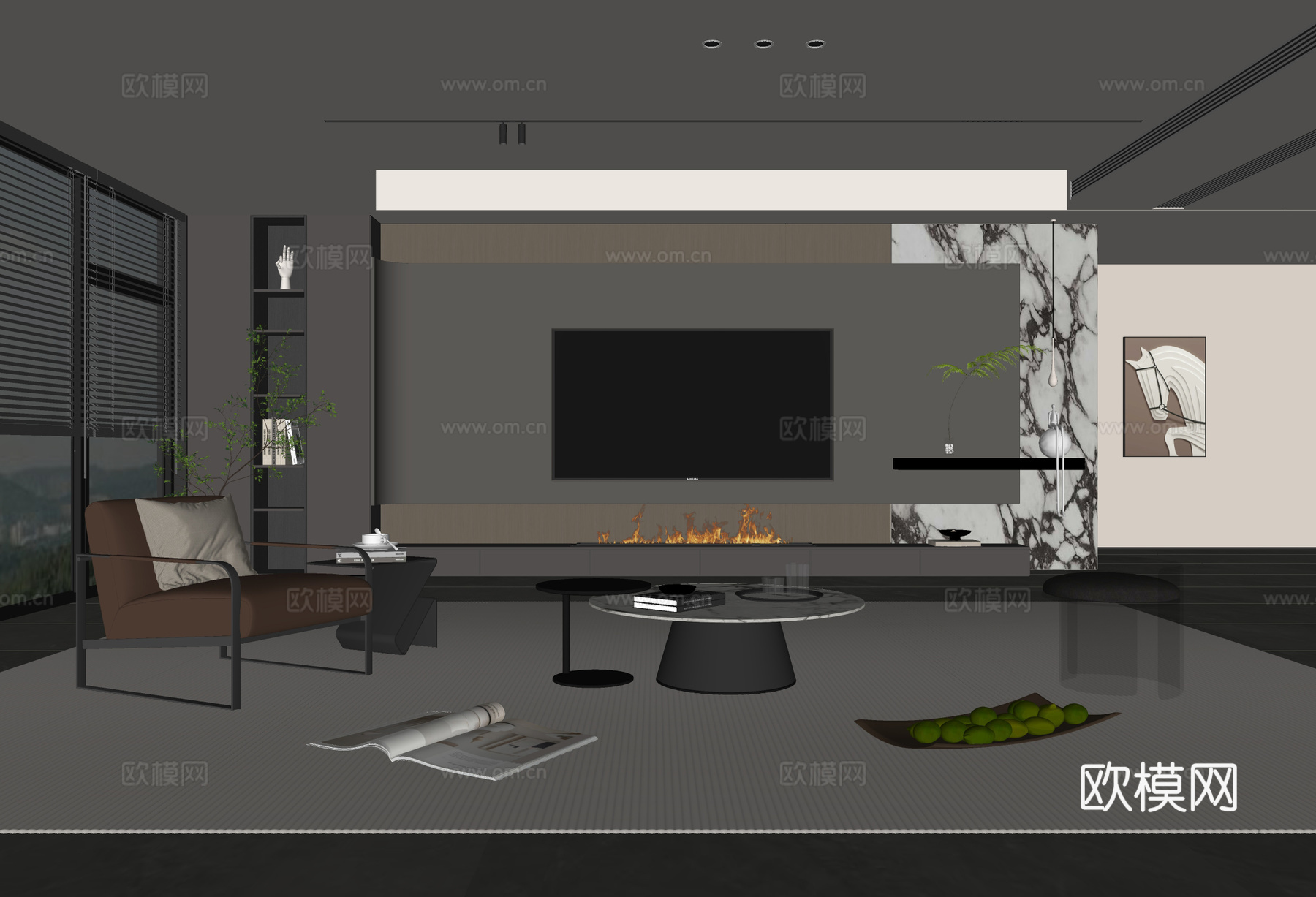 意式客厅 现代客厅 电视背景墙 电视柜 客厅背景 沙发茶几组su模型
