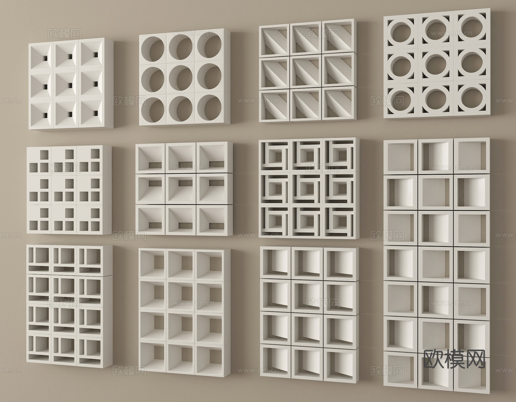 现代水泥砖隔断 镂空水泥砖隔断 空心砖 镂空砖su模型