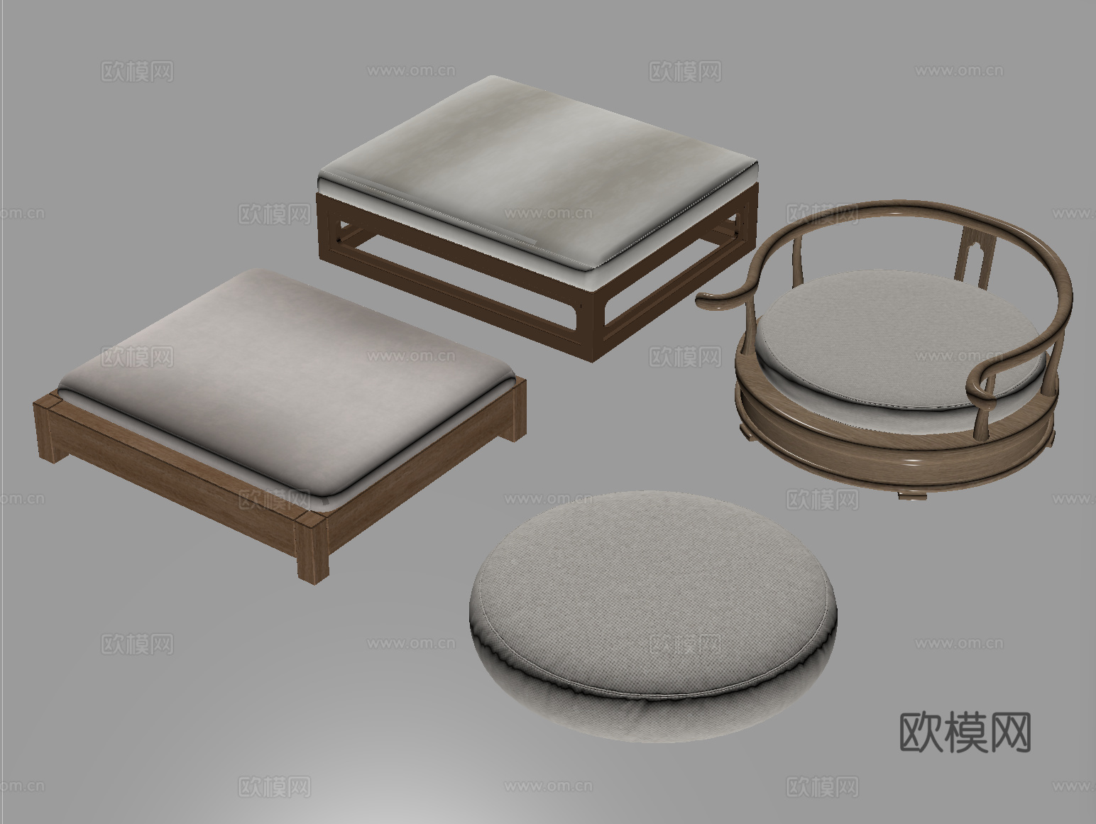 新中式沙发坐垫 圆坐垫su模型