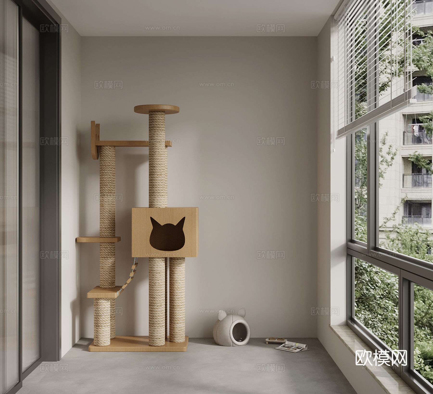 现代猫爬架 宠物架su模型