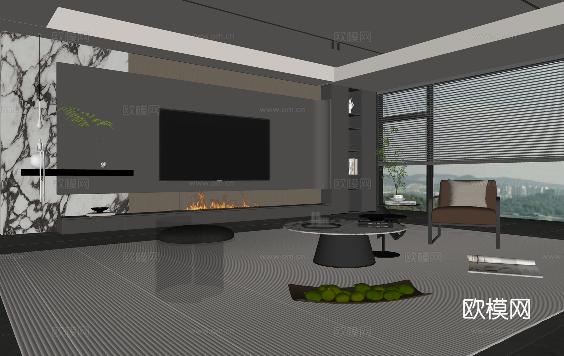 意式客厅 现代客厅 电视背景墙 电视柜 客厅背景 沙发茶几组su模型