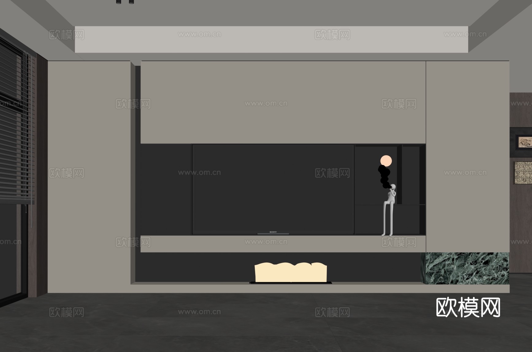 现代意式电视背景墙su模型