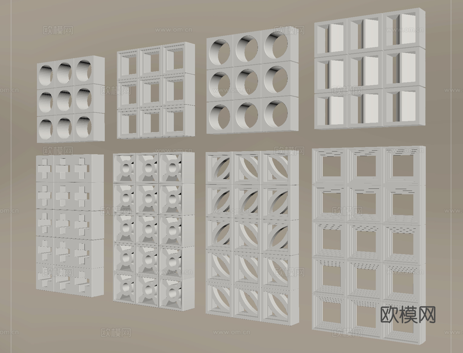 现代水泥砖隔断 镂空水泥砖隔断 空心砖 镂空砖su模型