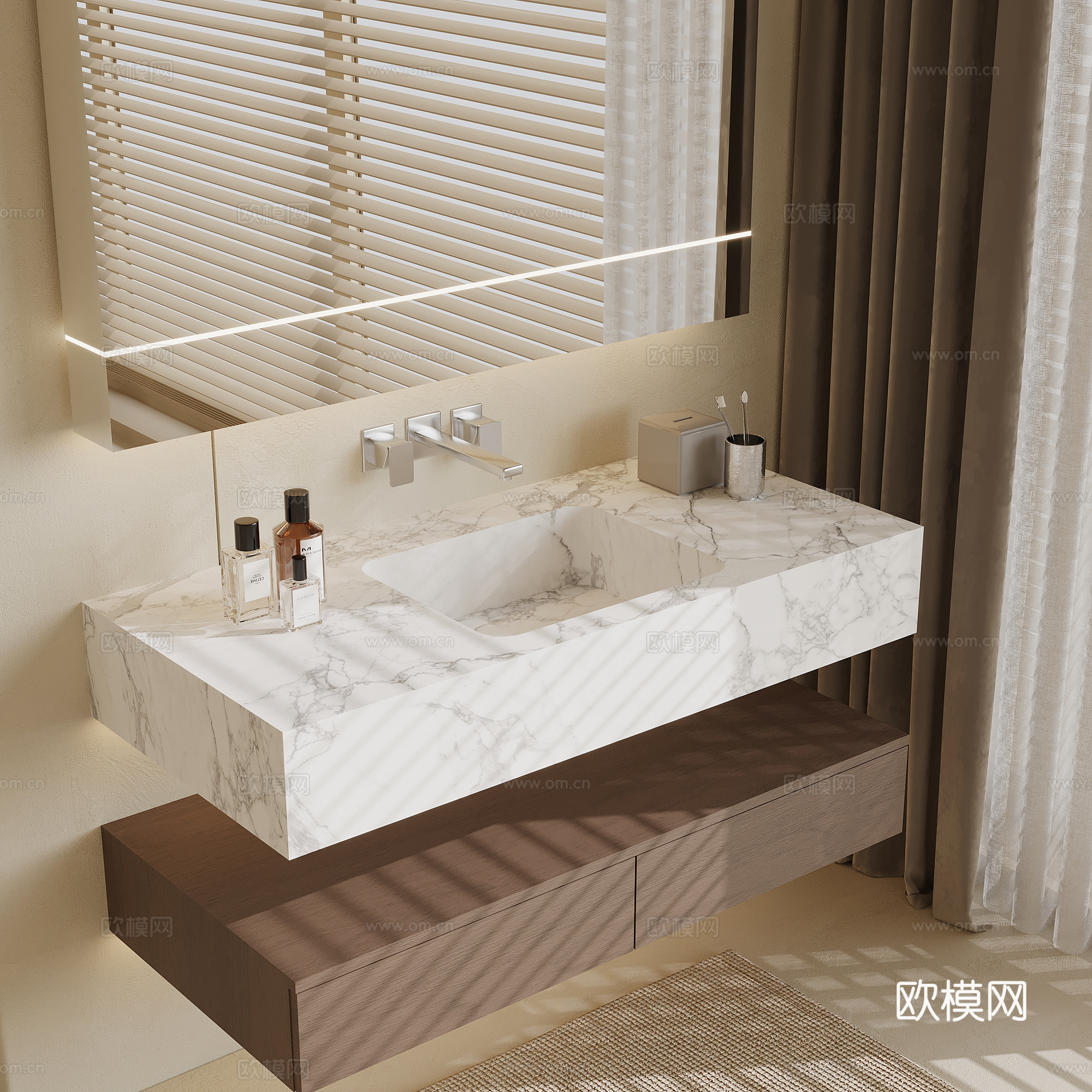 现代浴室柜 洗手台su模型