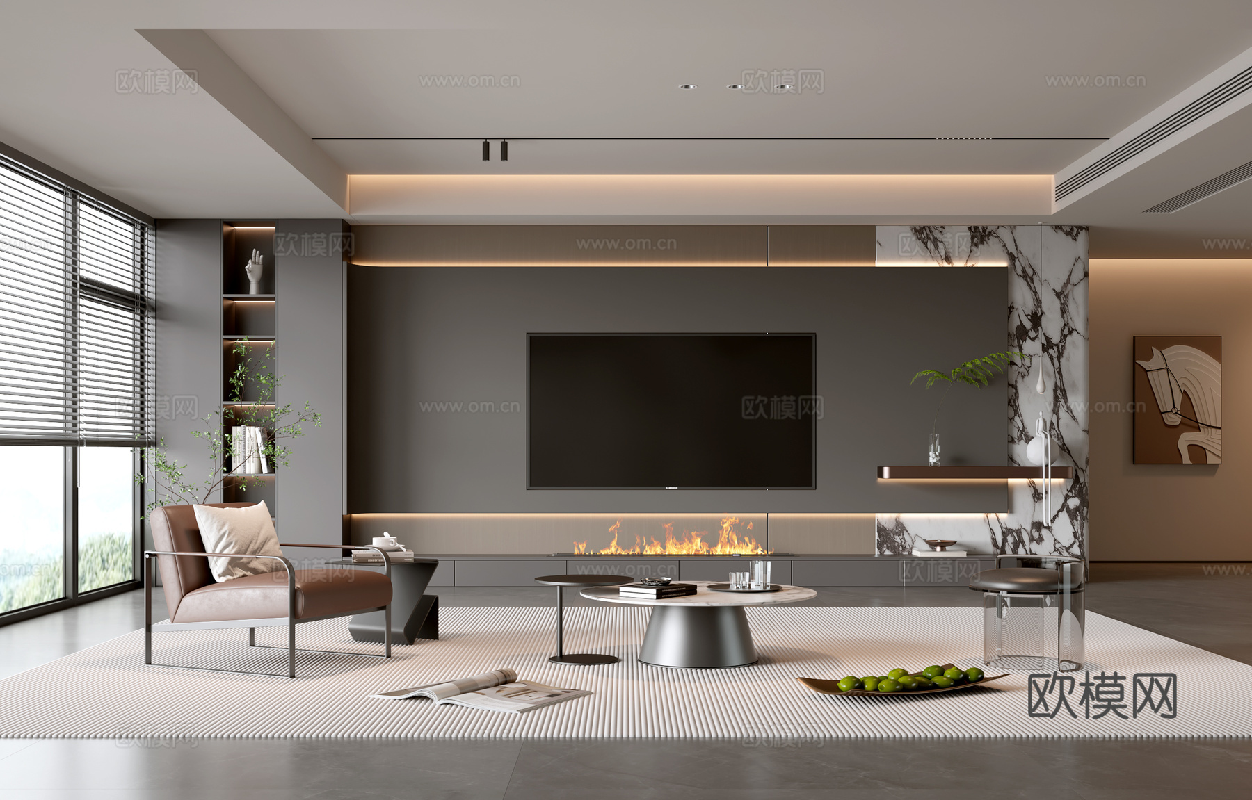 意式客厅 现代客厅 电视背景墙 电视柜 客厅背景 沙发茶几组su模型
