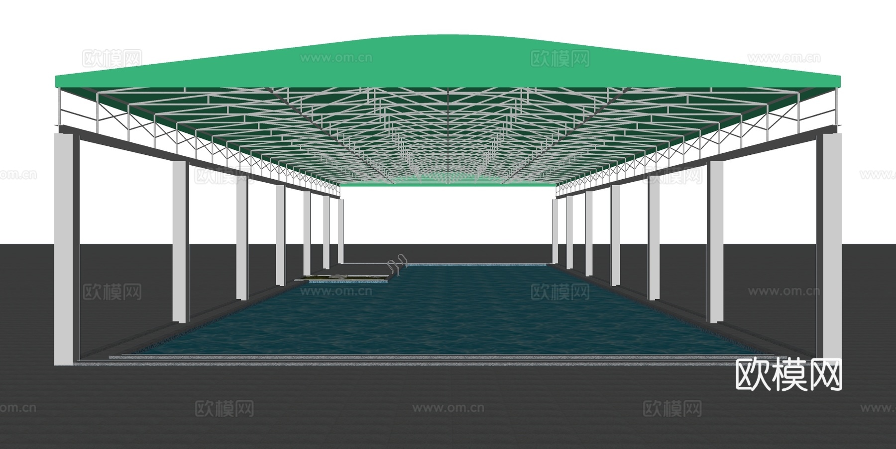 伸缩雨棚 泳池su模型