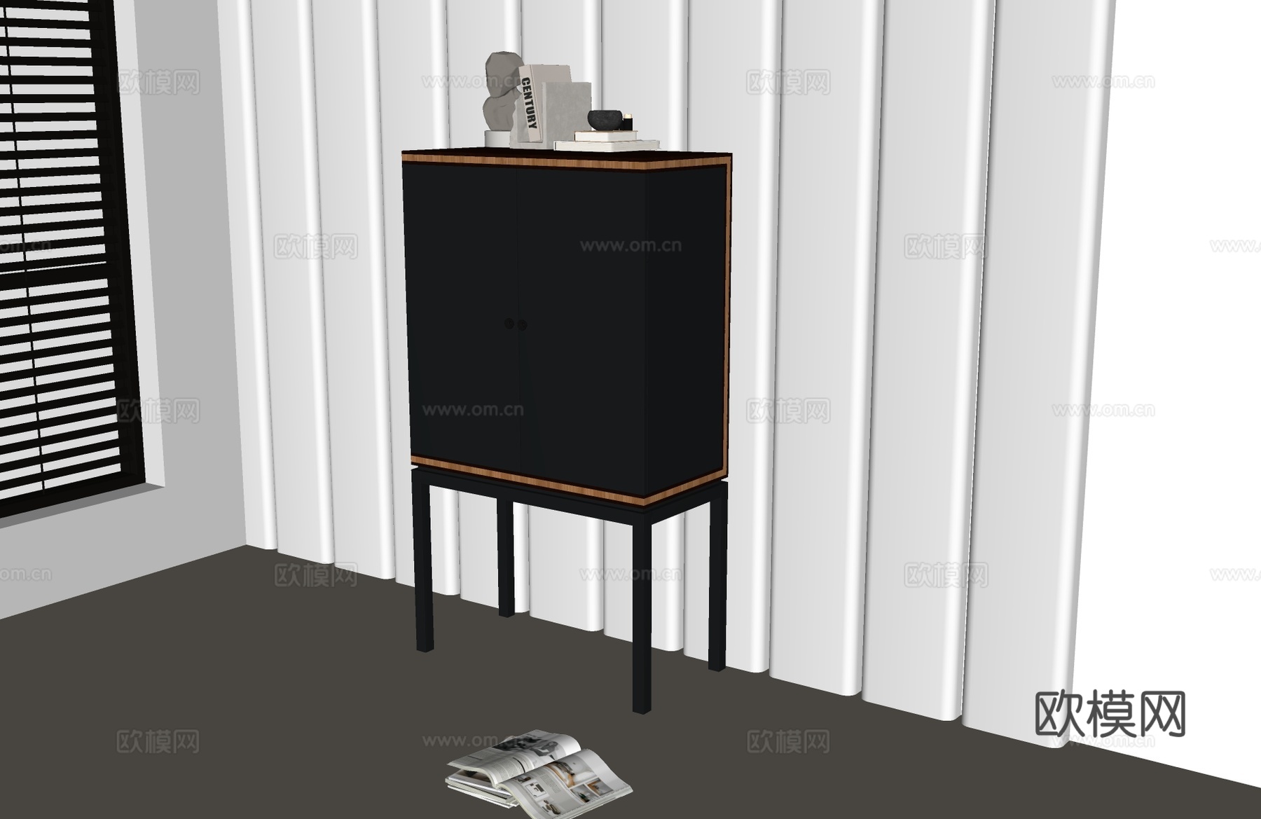 现代中古边柜 现代玄关柜边柜 现代意式玄关柜 意式装饰柜su模型