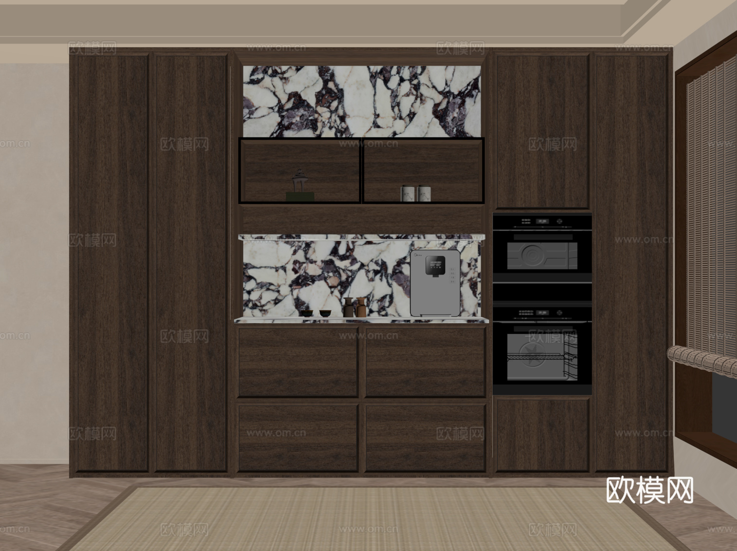 新中式酒柜 餐边柜su模型