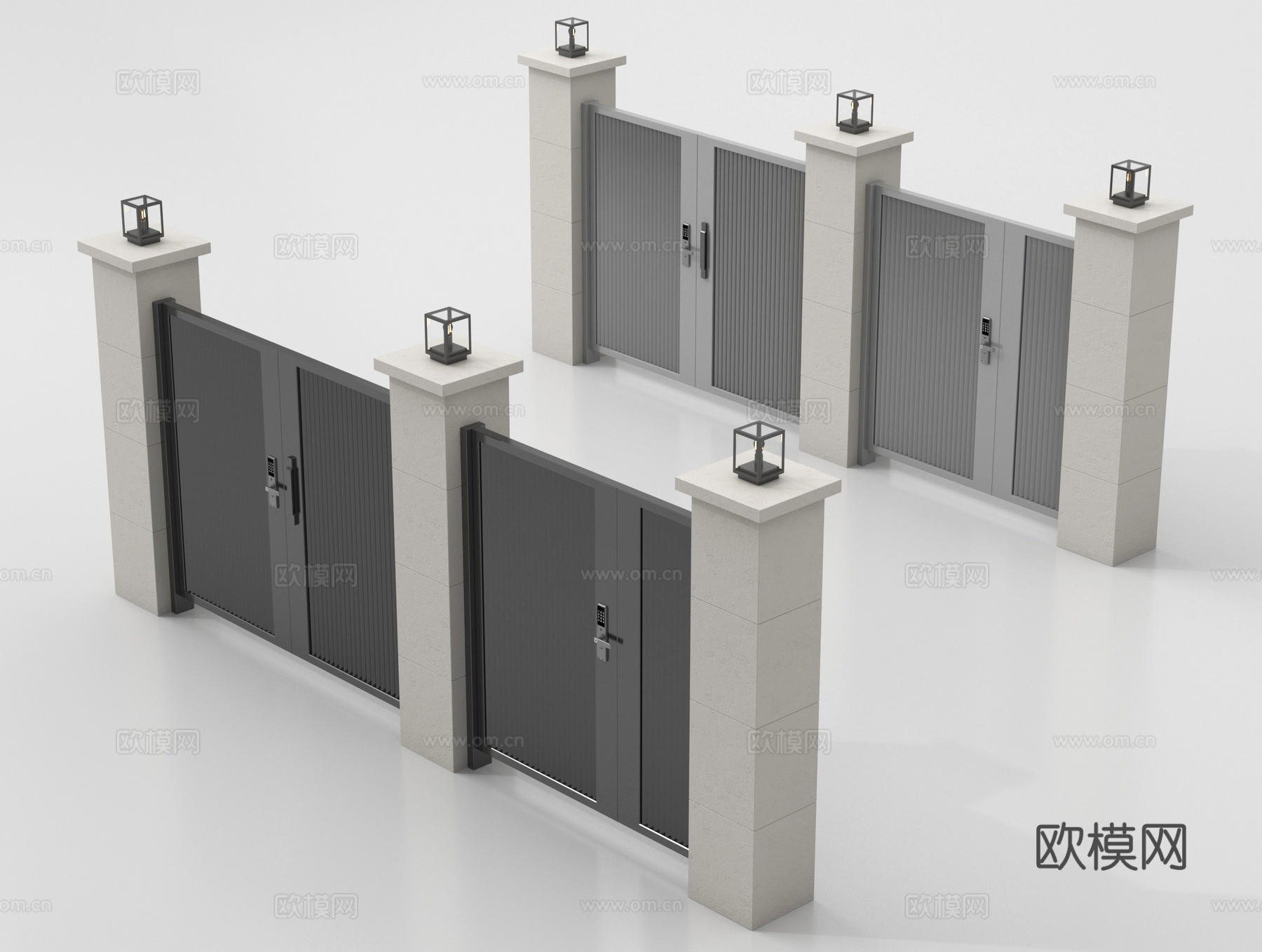 现代庭院门 户外庭院门 别墅大门su模型