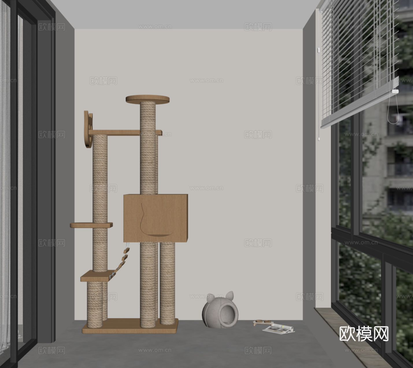 现代猫爬架 宠物架su模型