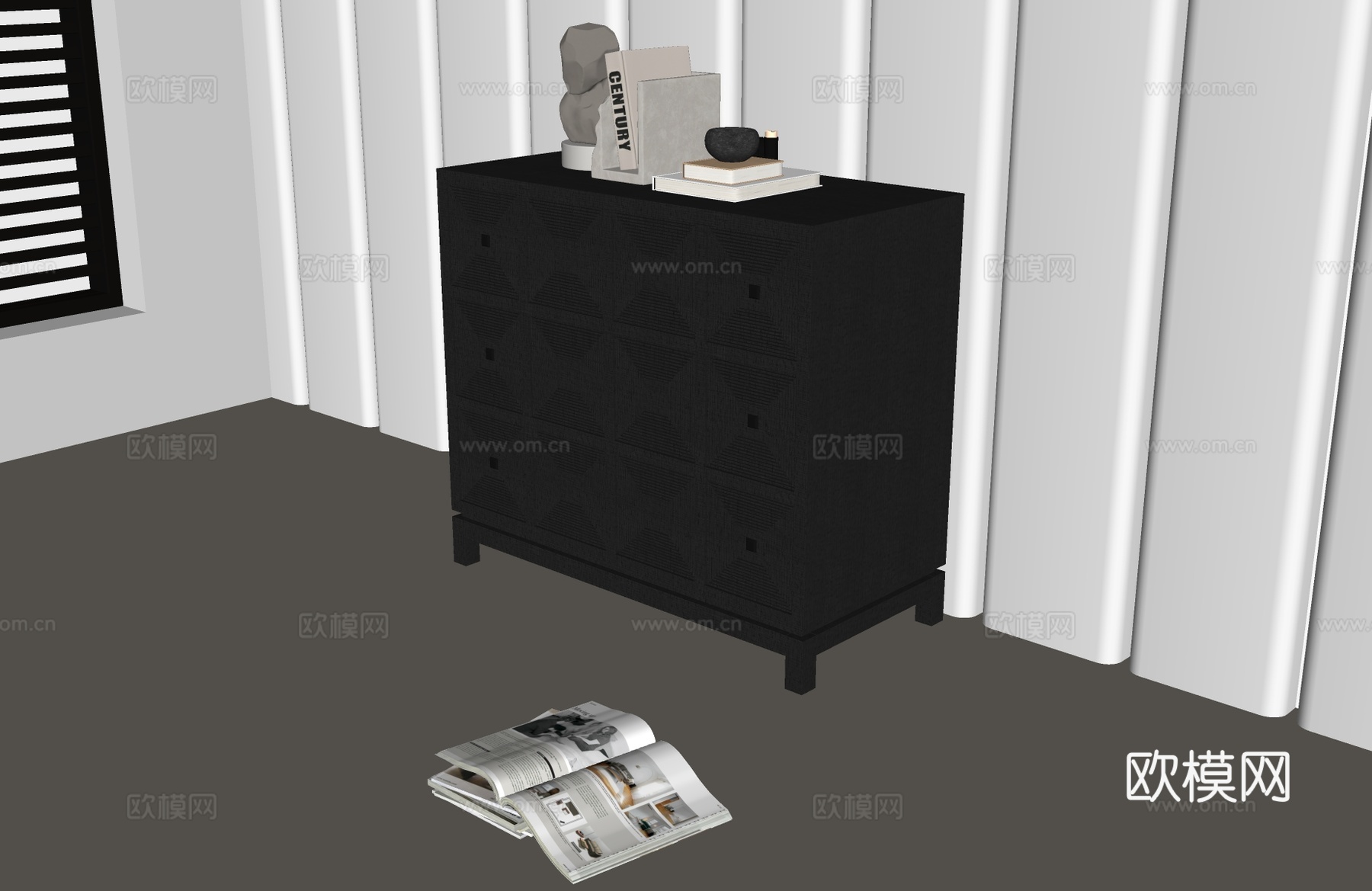现代中古边柜 现代玄关柜边柜 现代意式玄关柜 意式装饰柜su模型
