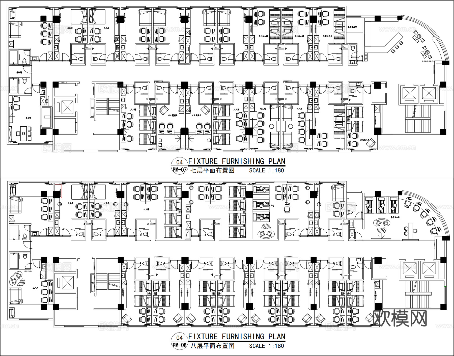 电竞酒店客房效果图+施工图cad施工图