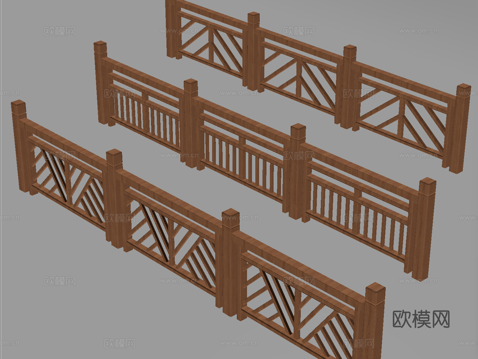 新中式栏杆护栏 栅栏围栏 实木围栏护栏su模型