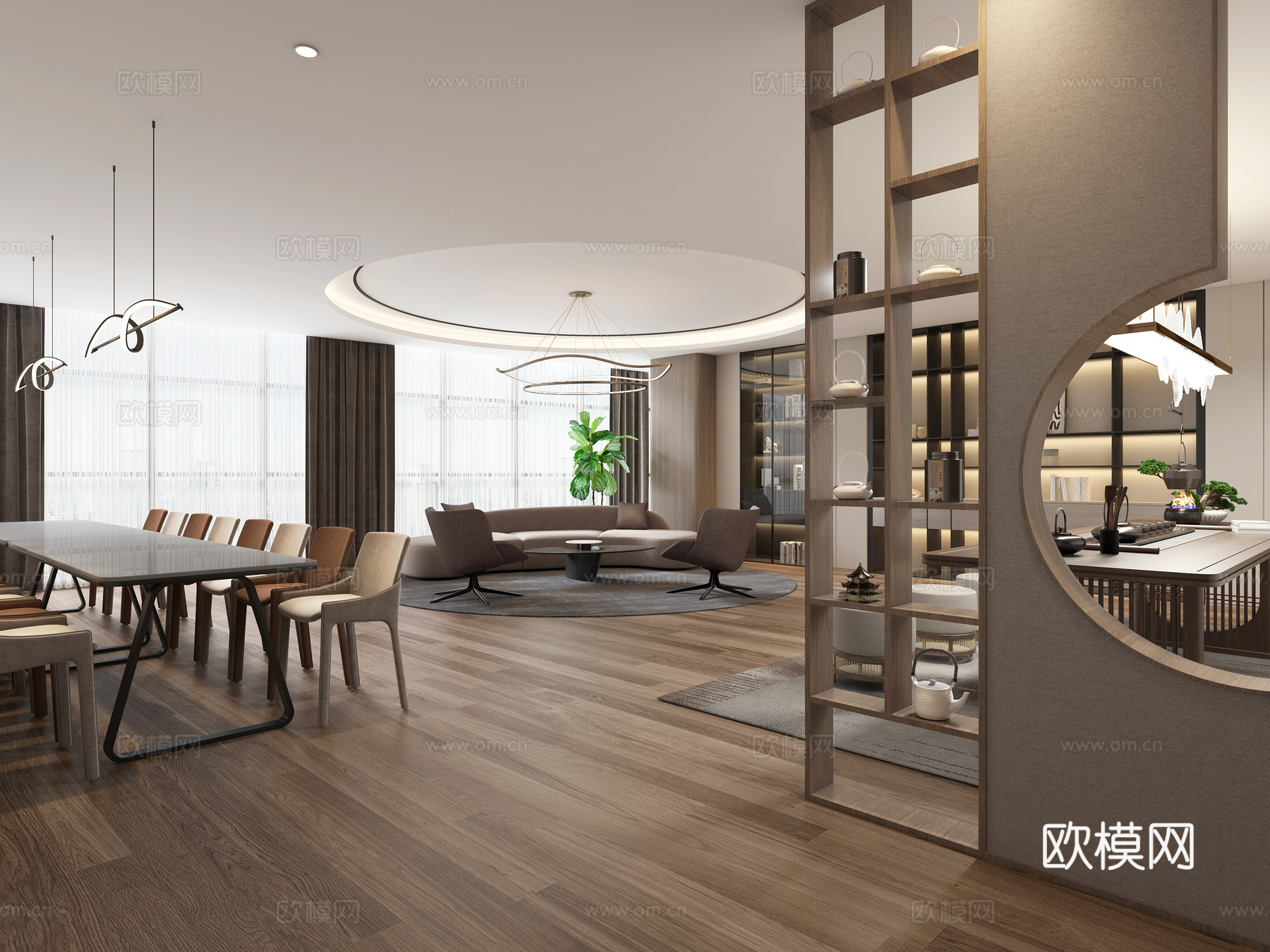 新中式 休闲区 会议 接待 洽谈 茶室3d模型下载