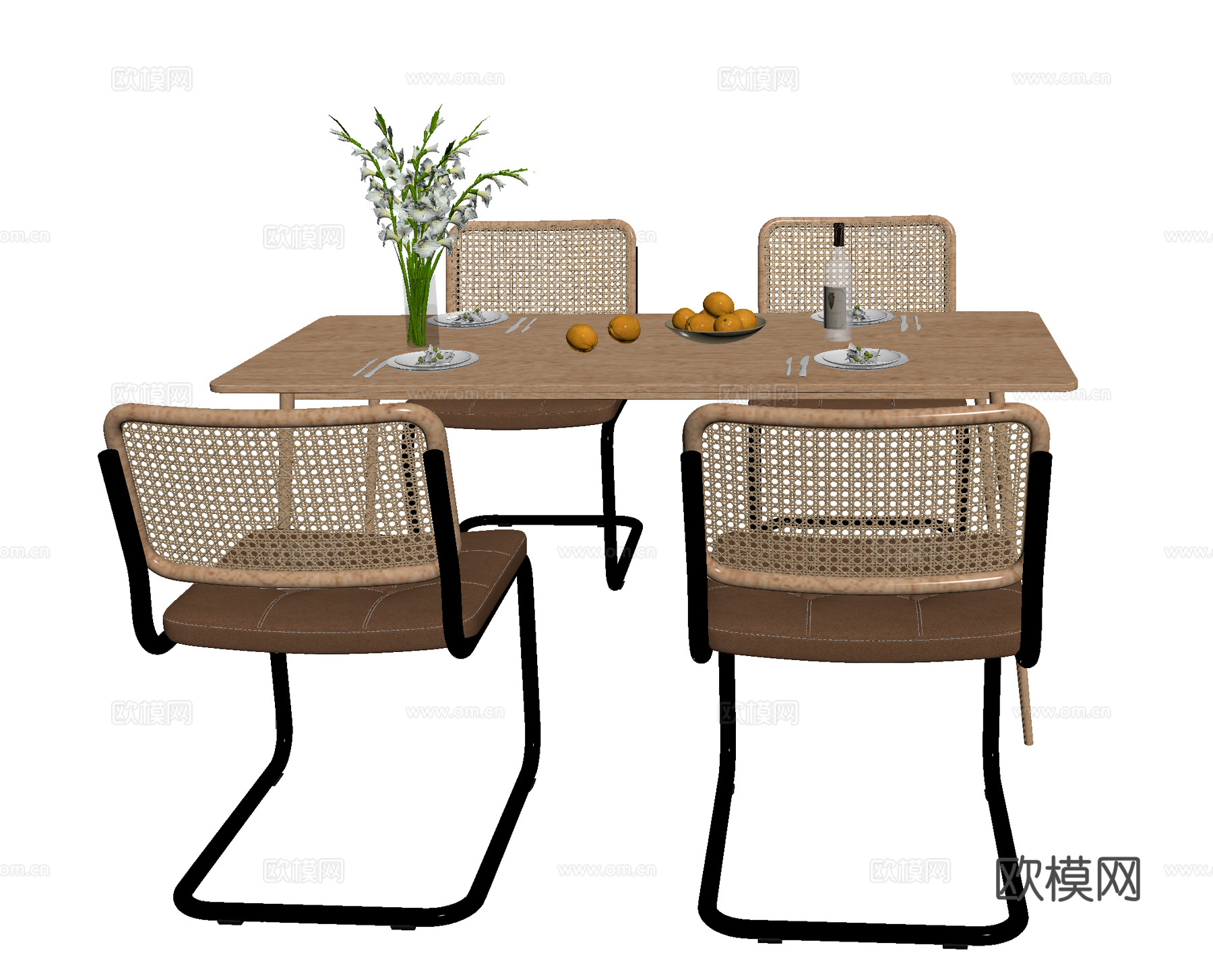 侘寂北欧餐桌椅su模型