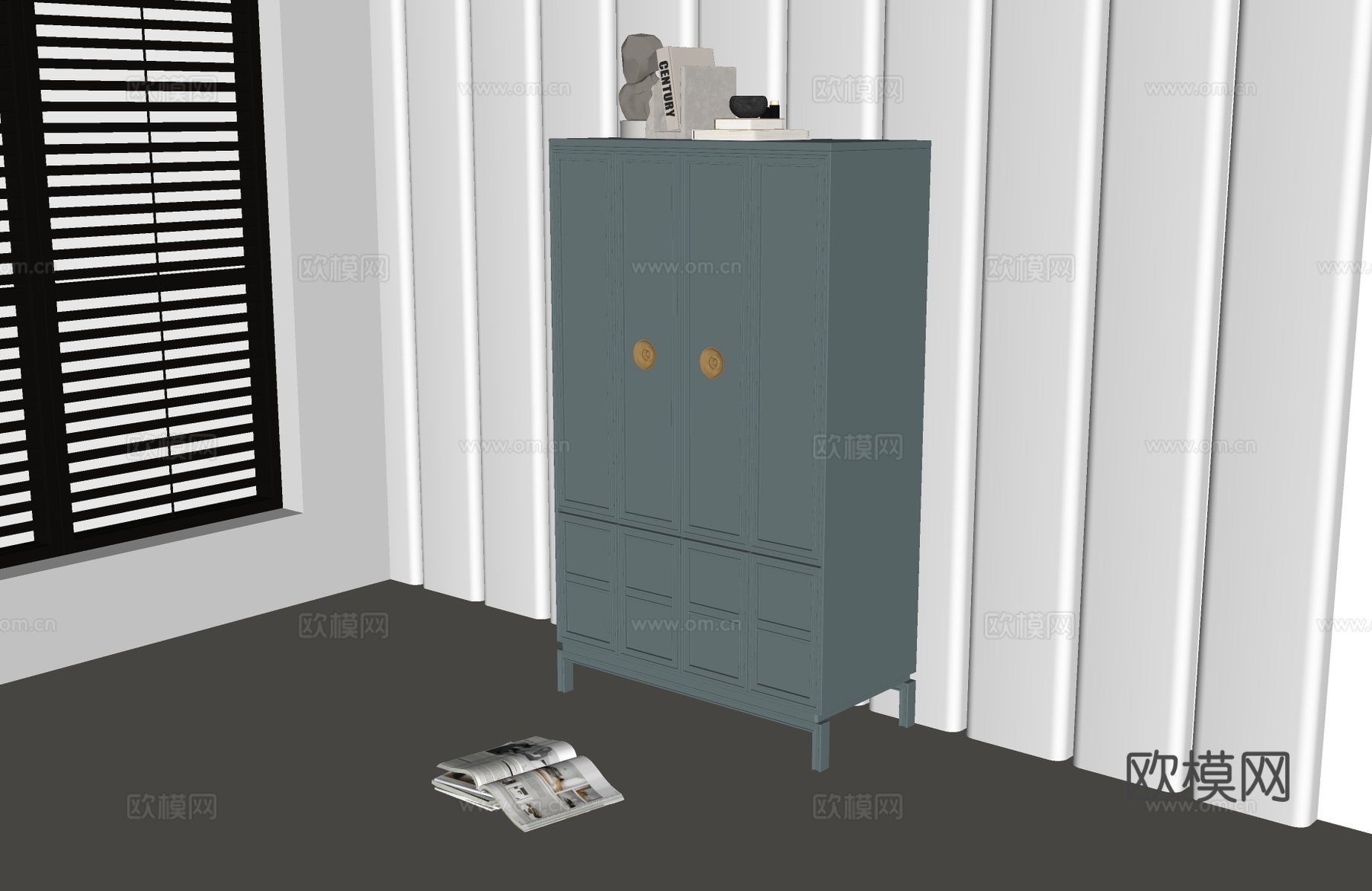 现代中古边柜 现代玄关柜边柜 现代意式玄关柜 意式装饰柜su模型