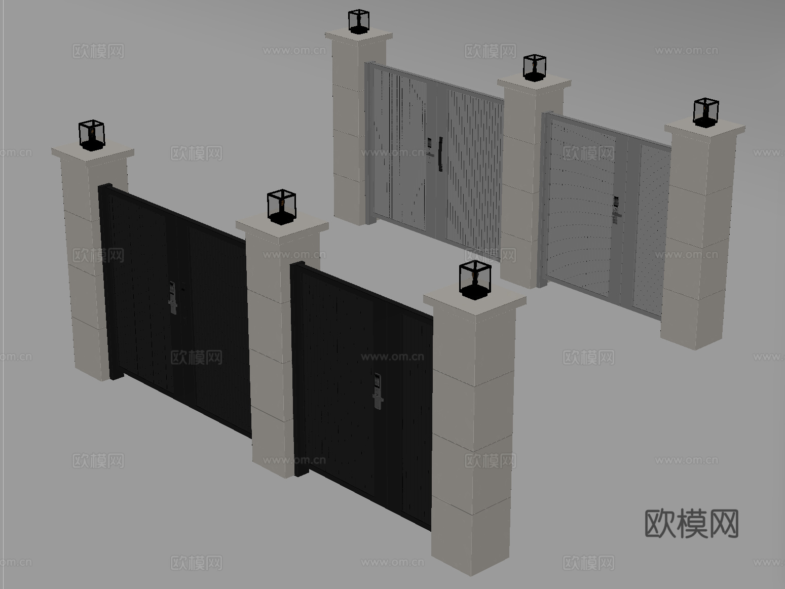 现代庭院门 户外庭院门 别墅大门su模型