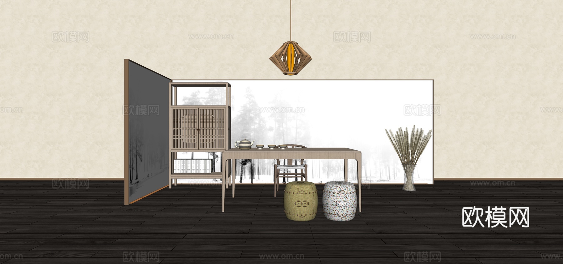 新中式茶室/书房su模型