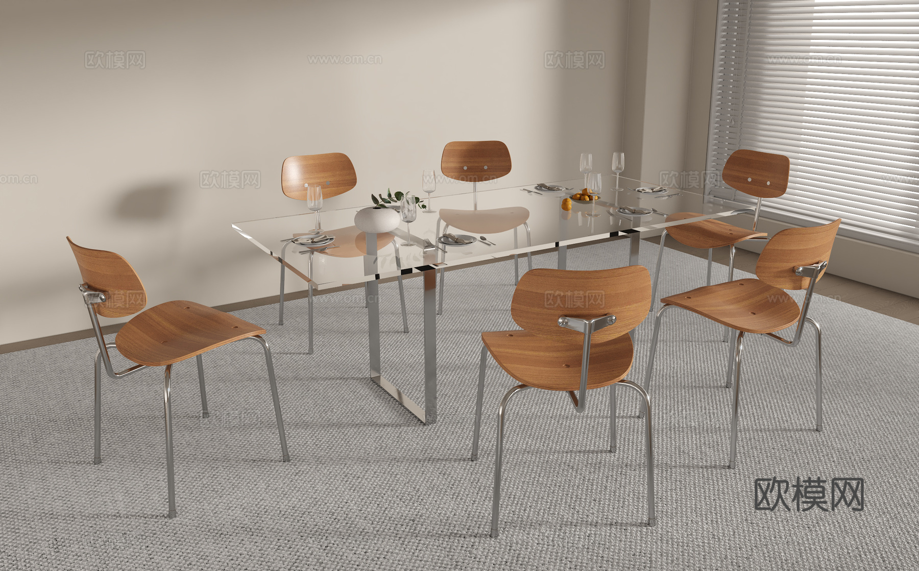 现代北欧餐桌椅su模型