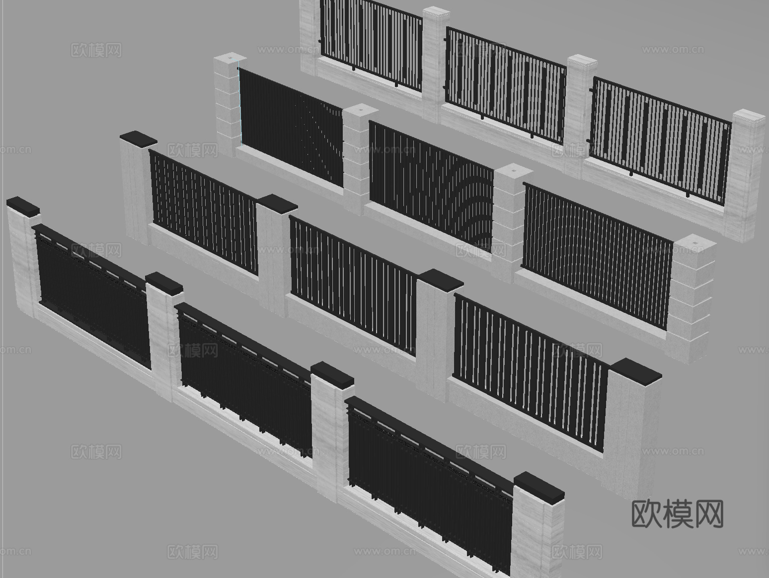 现代围栏护栏 围墙 别墅围墙 小区围墙su模型
