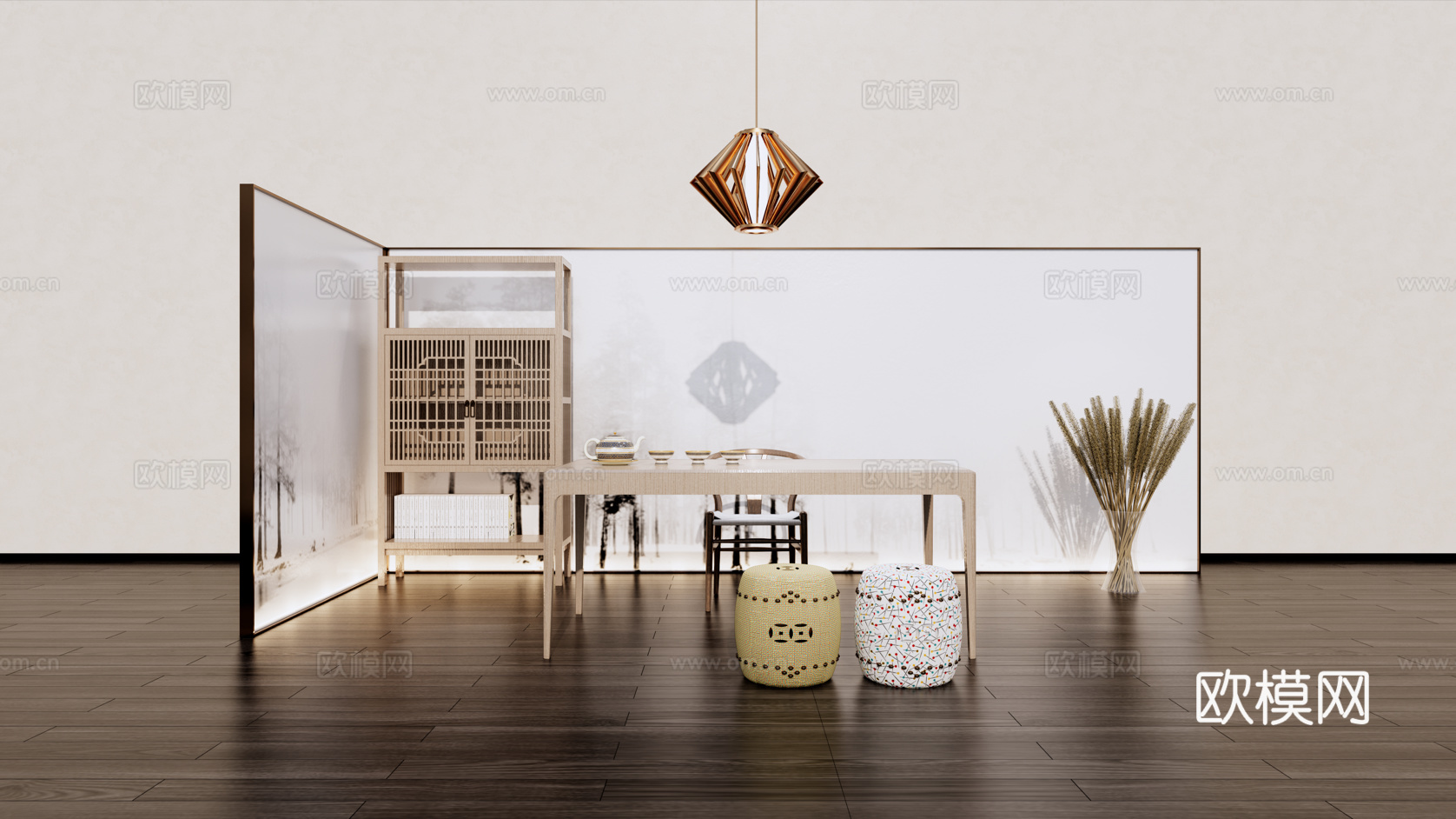 新中式茶室/书房su模型