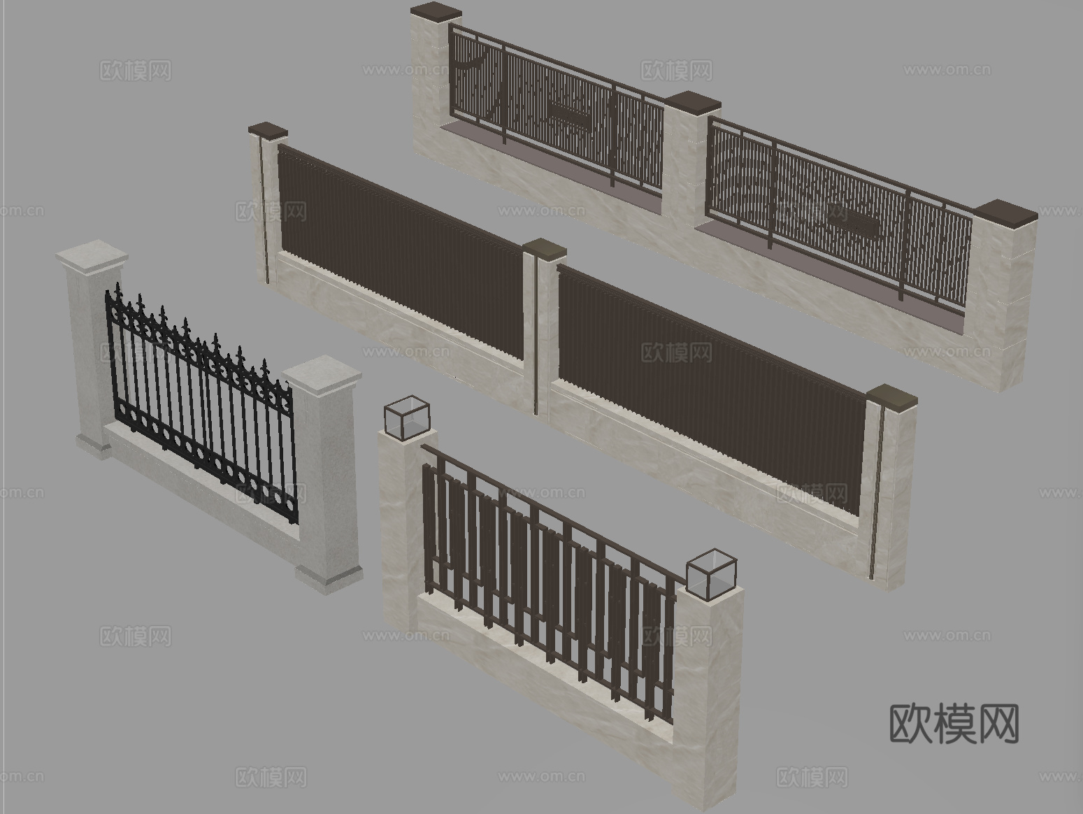 现代围栏护栏 围墙 别墅围墙 小区围墙su模型