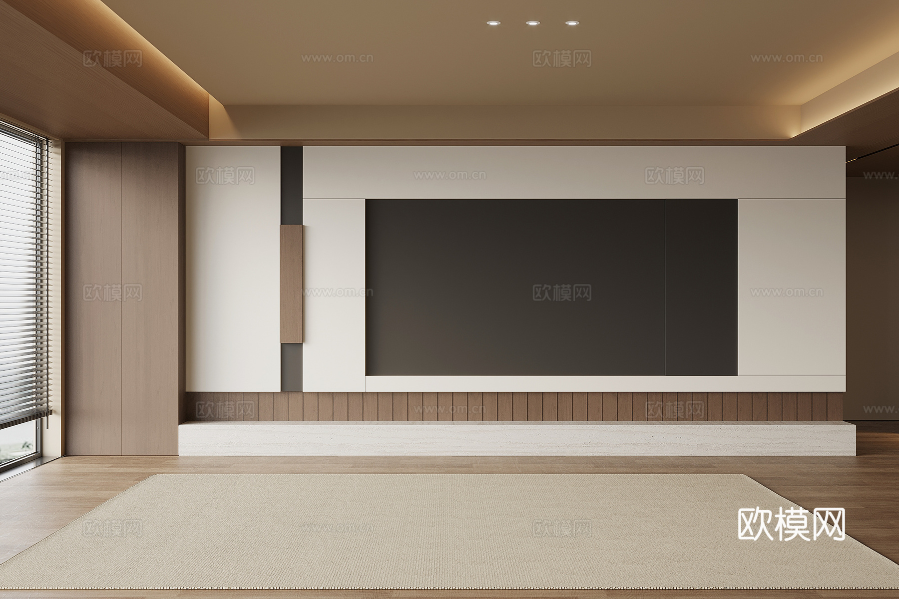 中古风电视背景墙 电视柜su模型