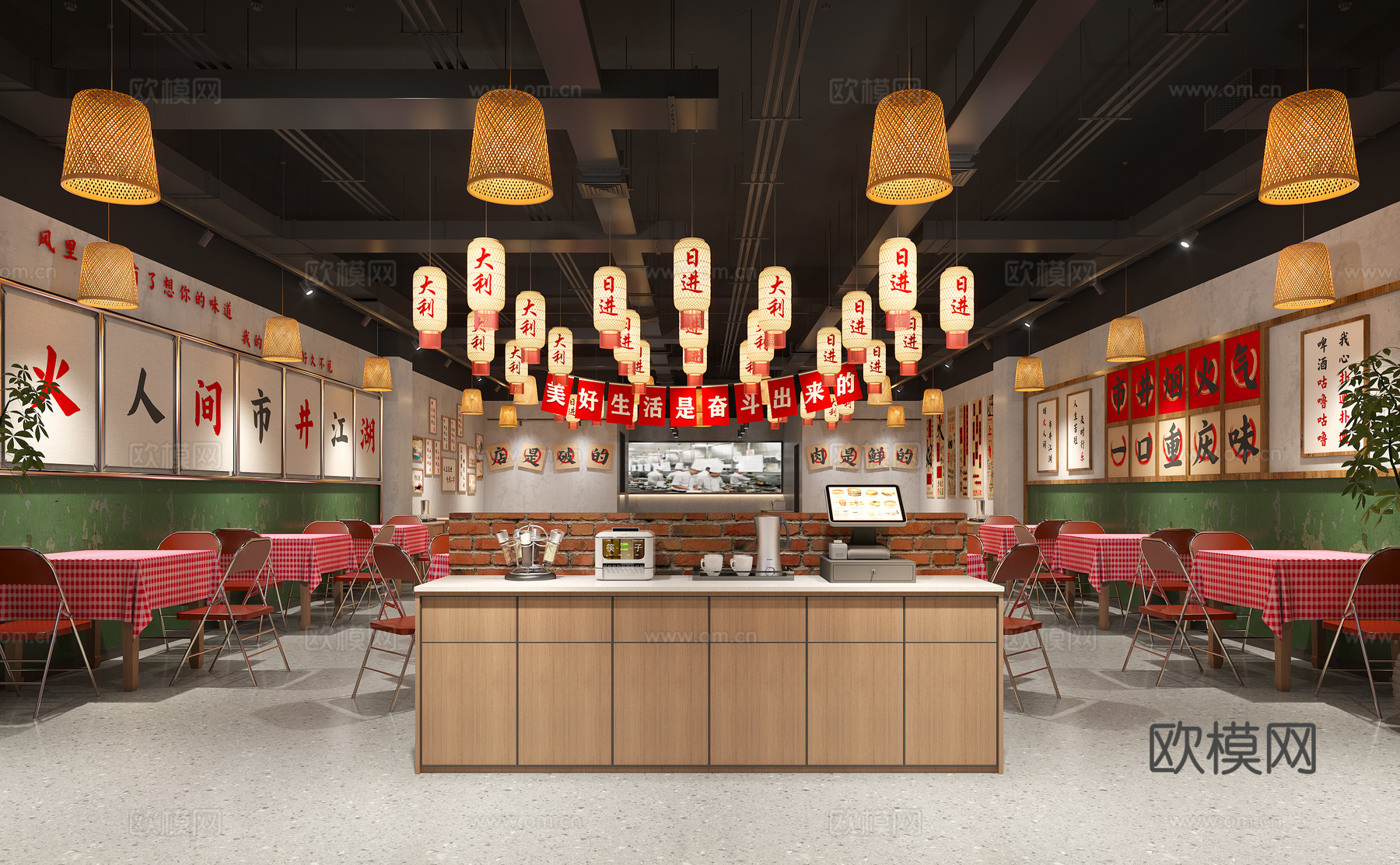 中式 市井风 酒馆 中餐厅 快餐店3d模型下载（渲染图2）