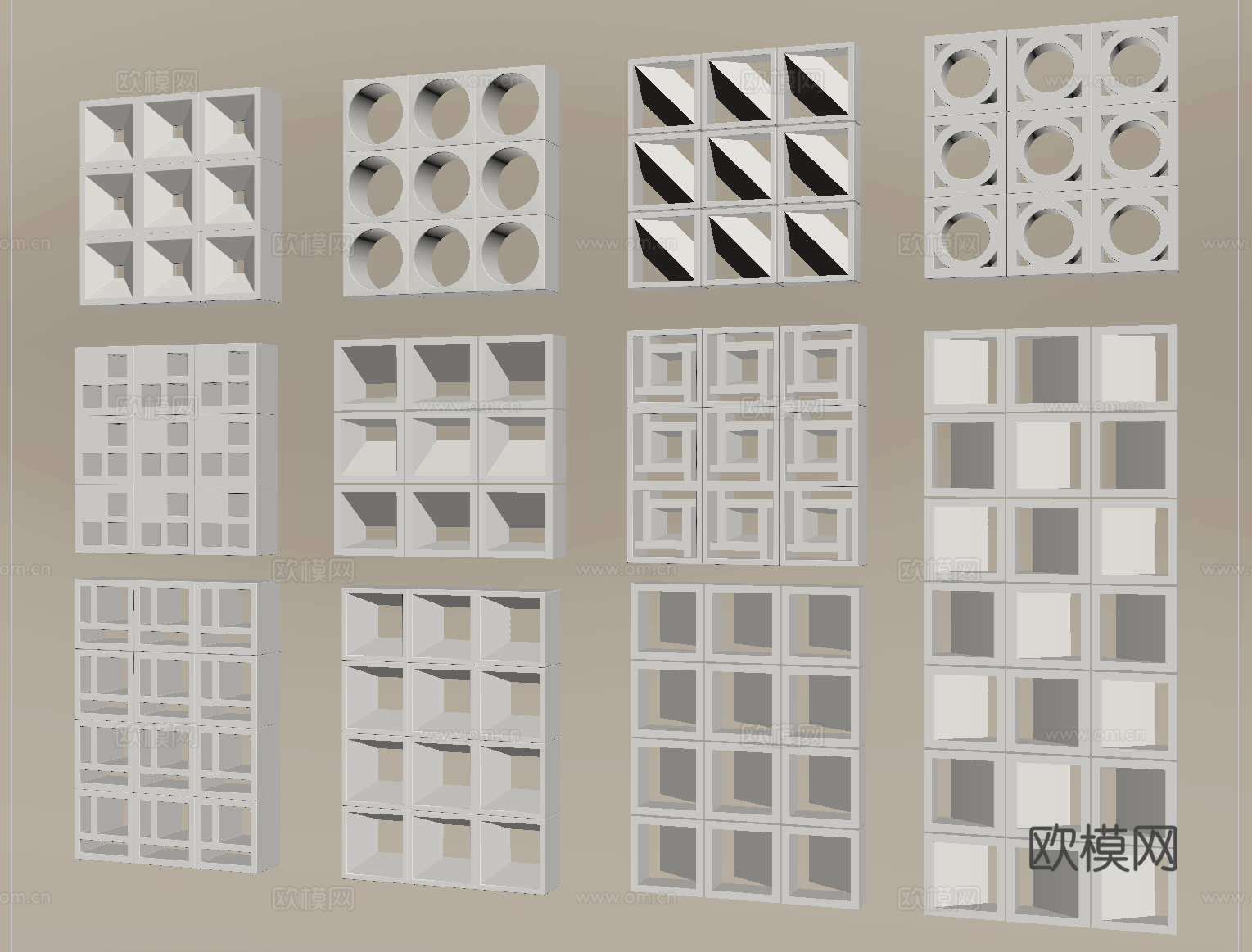现代水泥砖隔断 镂空水泥砖隔断 空心砖 镂空砖su模型
