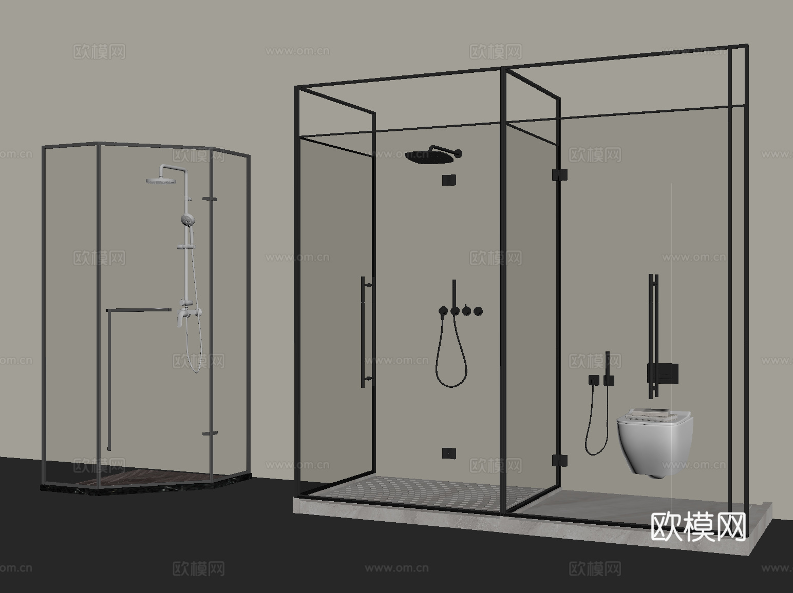 现代淋浴房 花洒 淋浴间 卫浴小件su模型