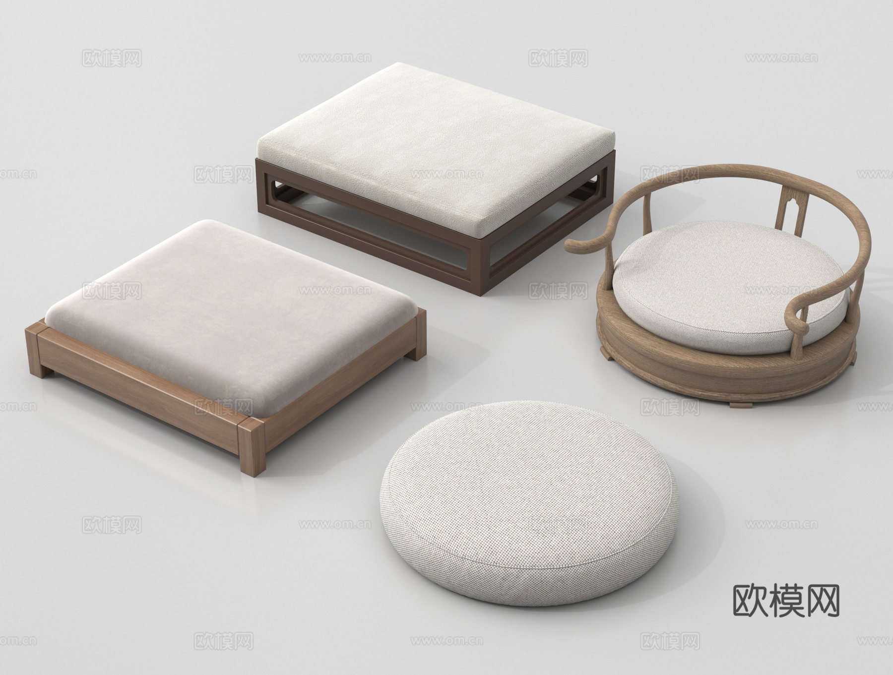 新中式沙发坐垫 圆坐垫su模型