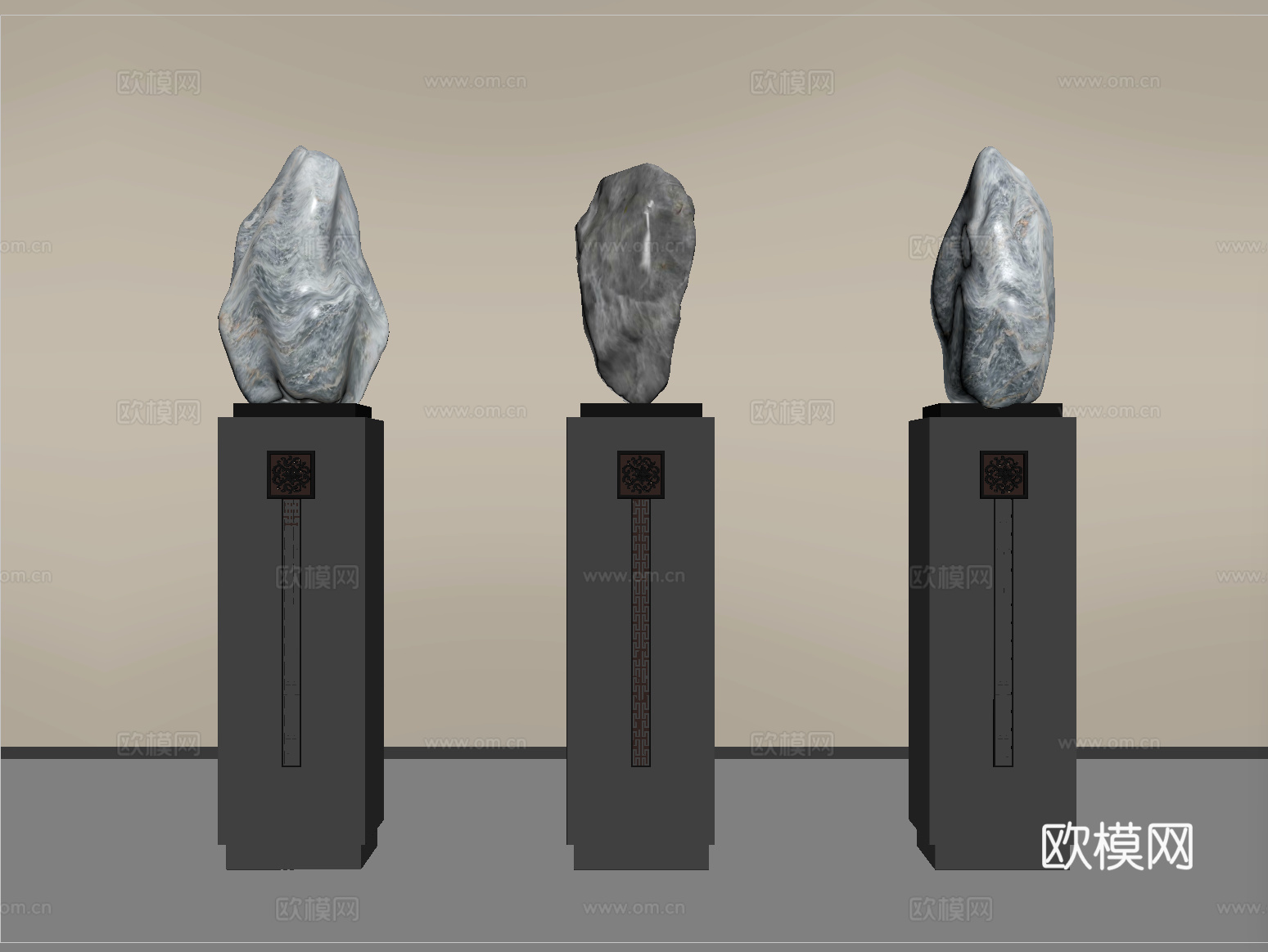 新中式雕塑摆件 石头装饰摆件su模型