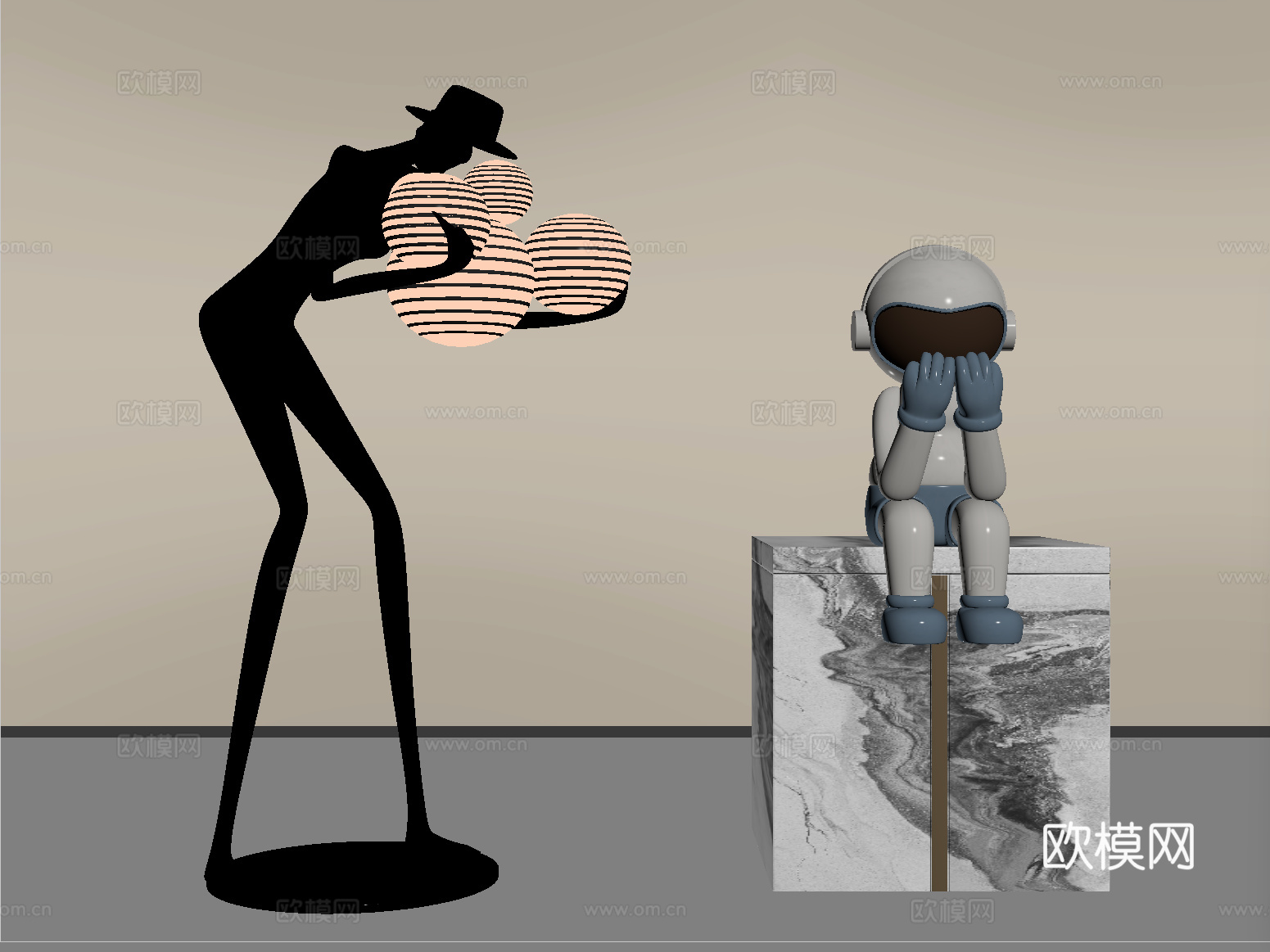 现代室内雕塑装饰 摆件 人形雕塑雕塑 落地雕塑摆件su模型su模型