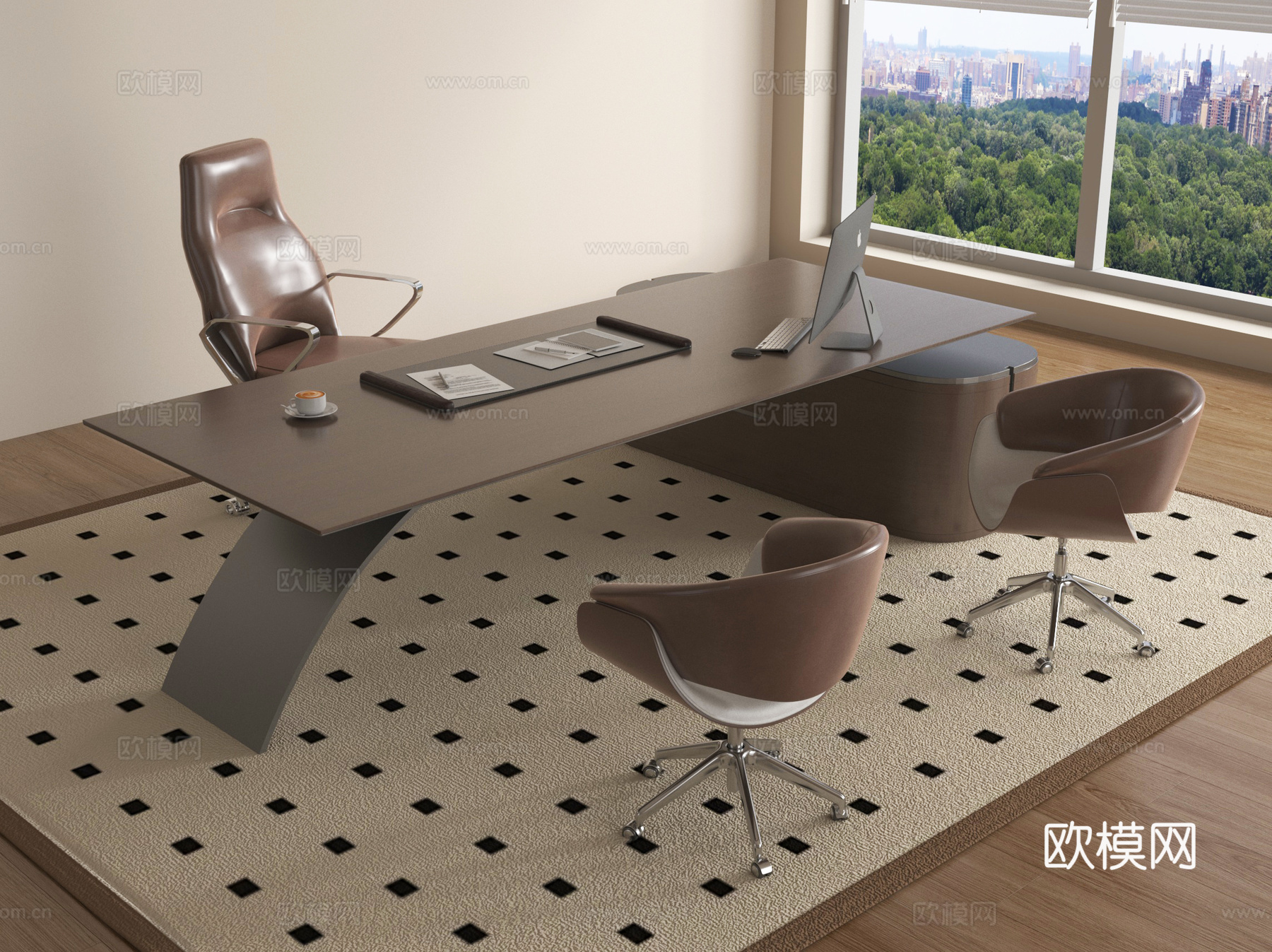 现代办公桌椅 老板办公桌 经理桌 班台 办公椅su模型