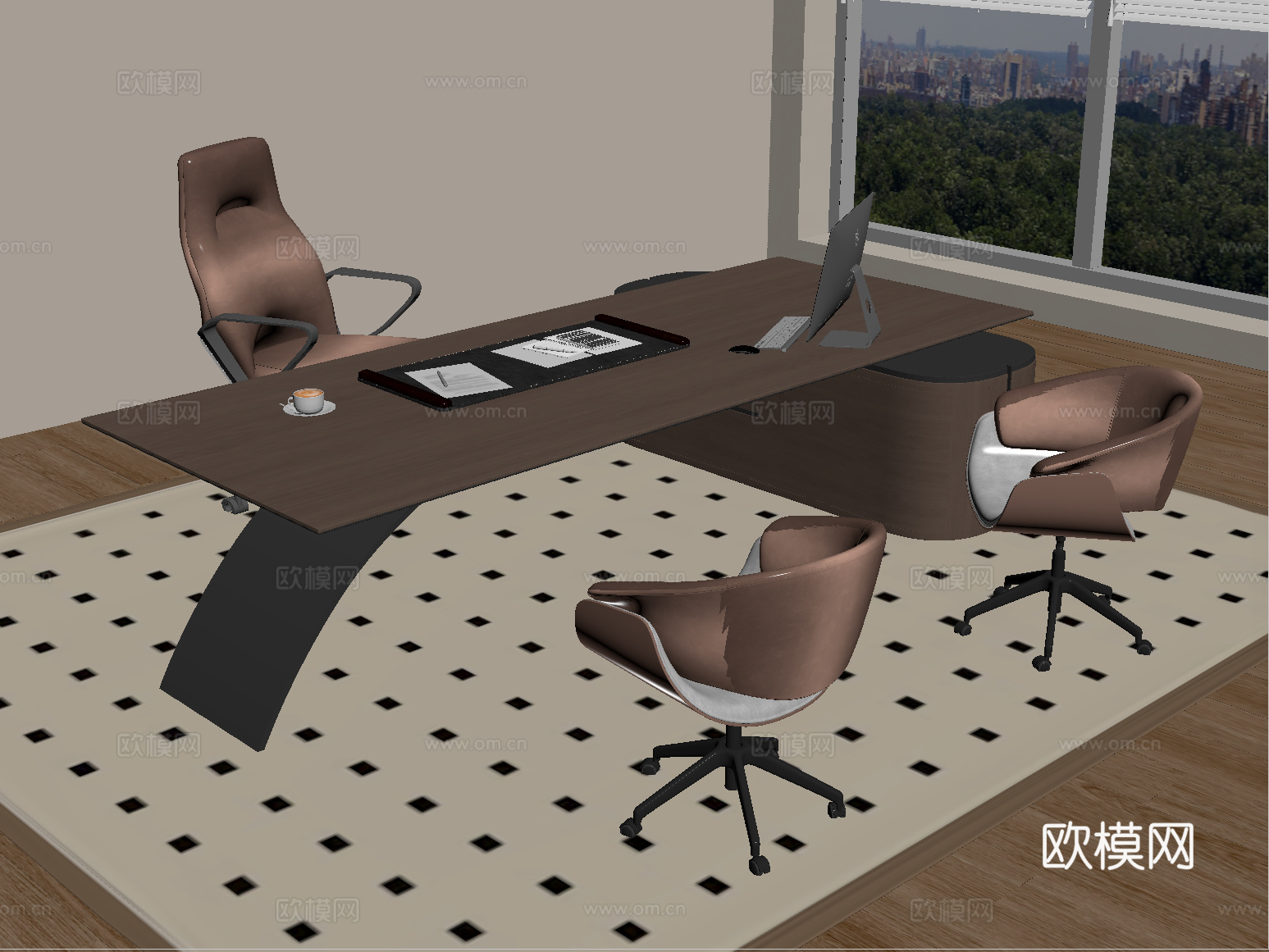 现代办公桌椅 老板办公桌 经理桌 班台 办公椅su模型