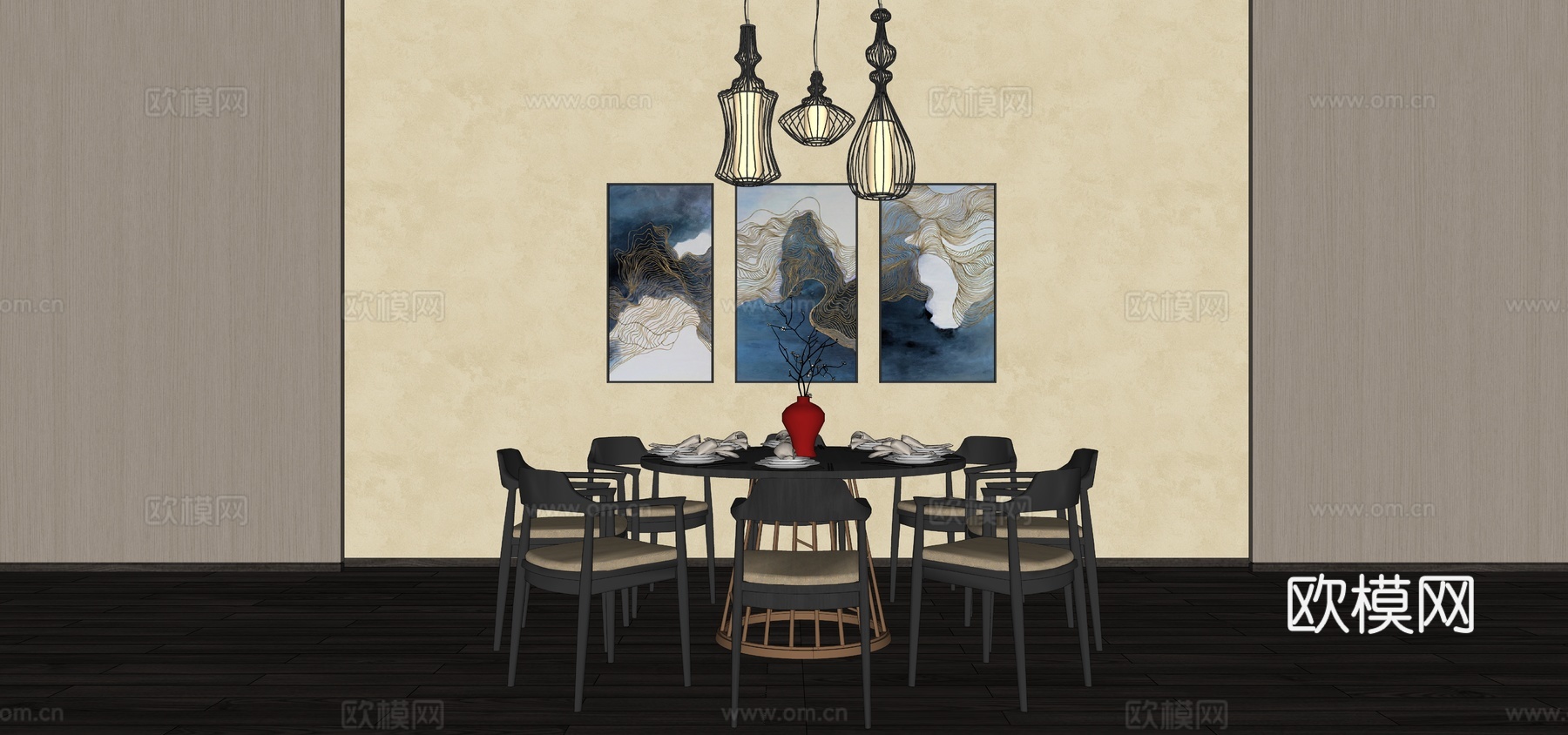 餐厅桌椅组合su模型