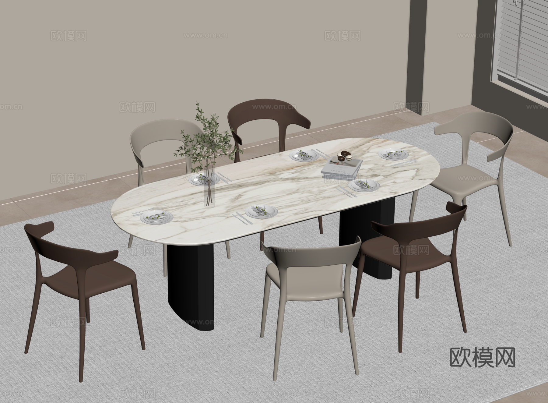 现代餐桌椅su模型