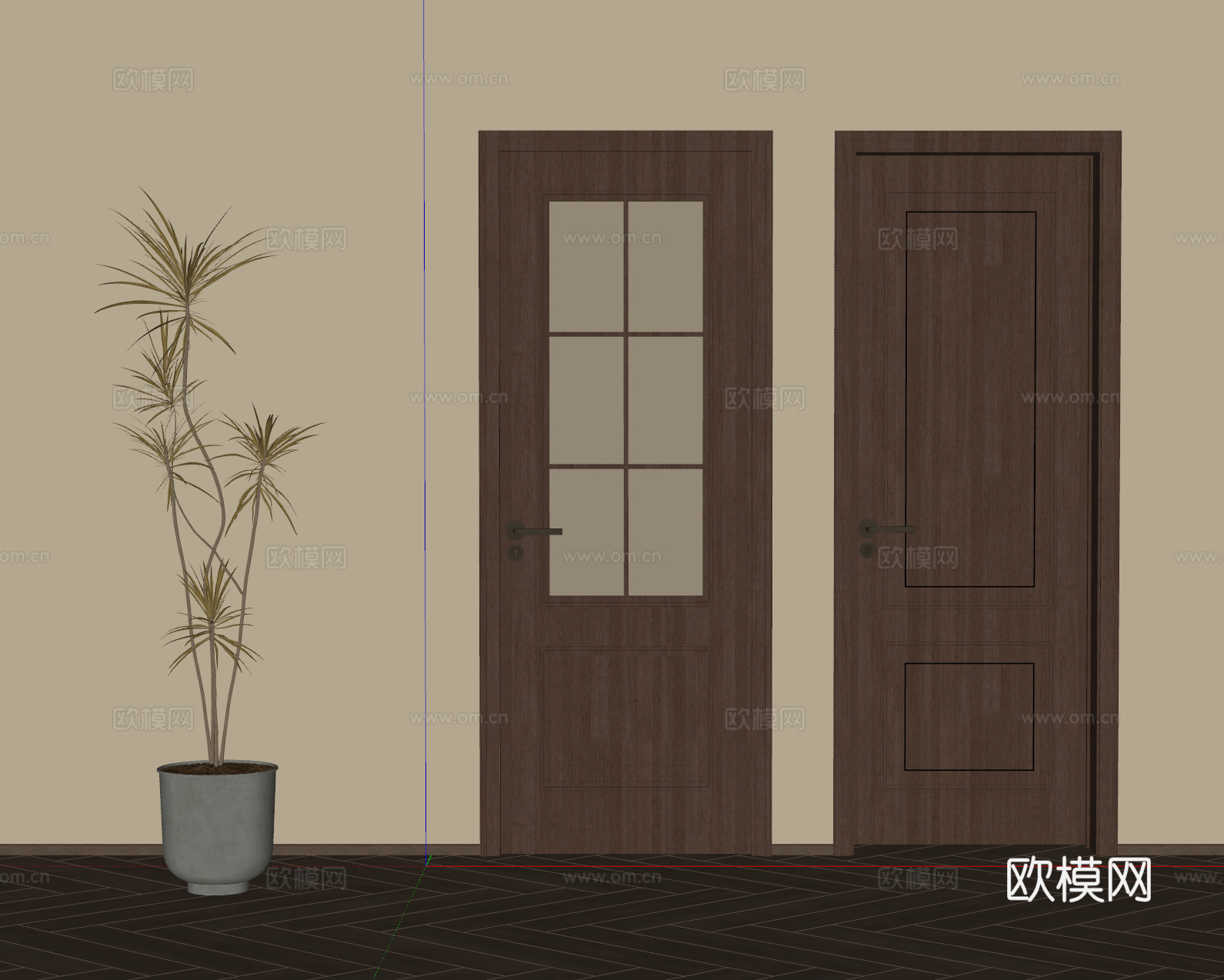中古风单开门 卧室门 卫浴门su模型
