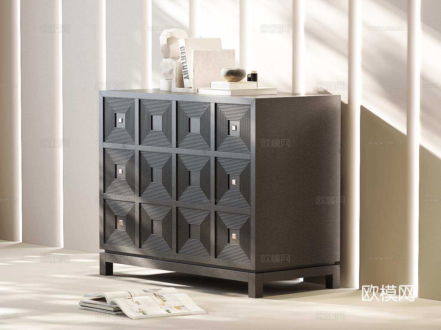 现代中古边柜 现代玄关柜边柜 现代意式玄关柜 意式装饰柜su模型