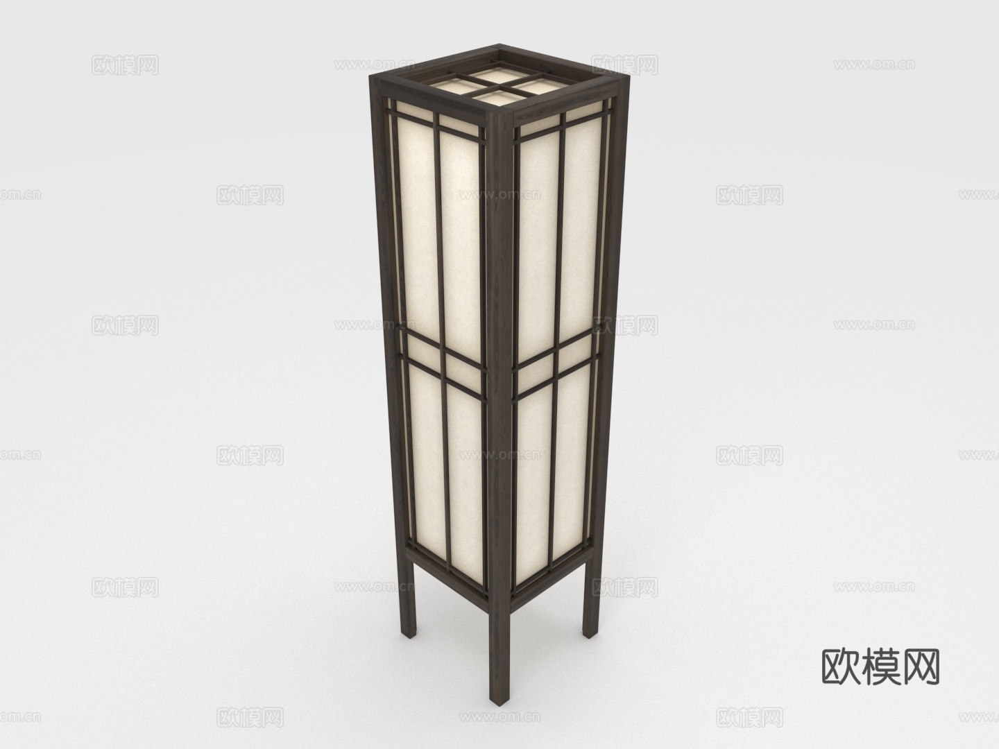 日式落地灯 和风灯饰 木质灯架 纸质灯罩 方形立灯3d模型下载（渲染图1）