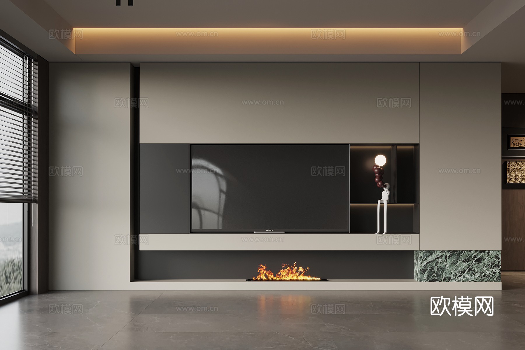 现代意式电视背景墙su模型