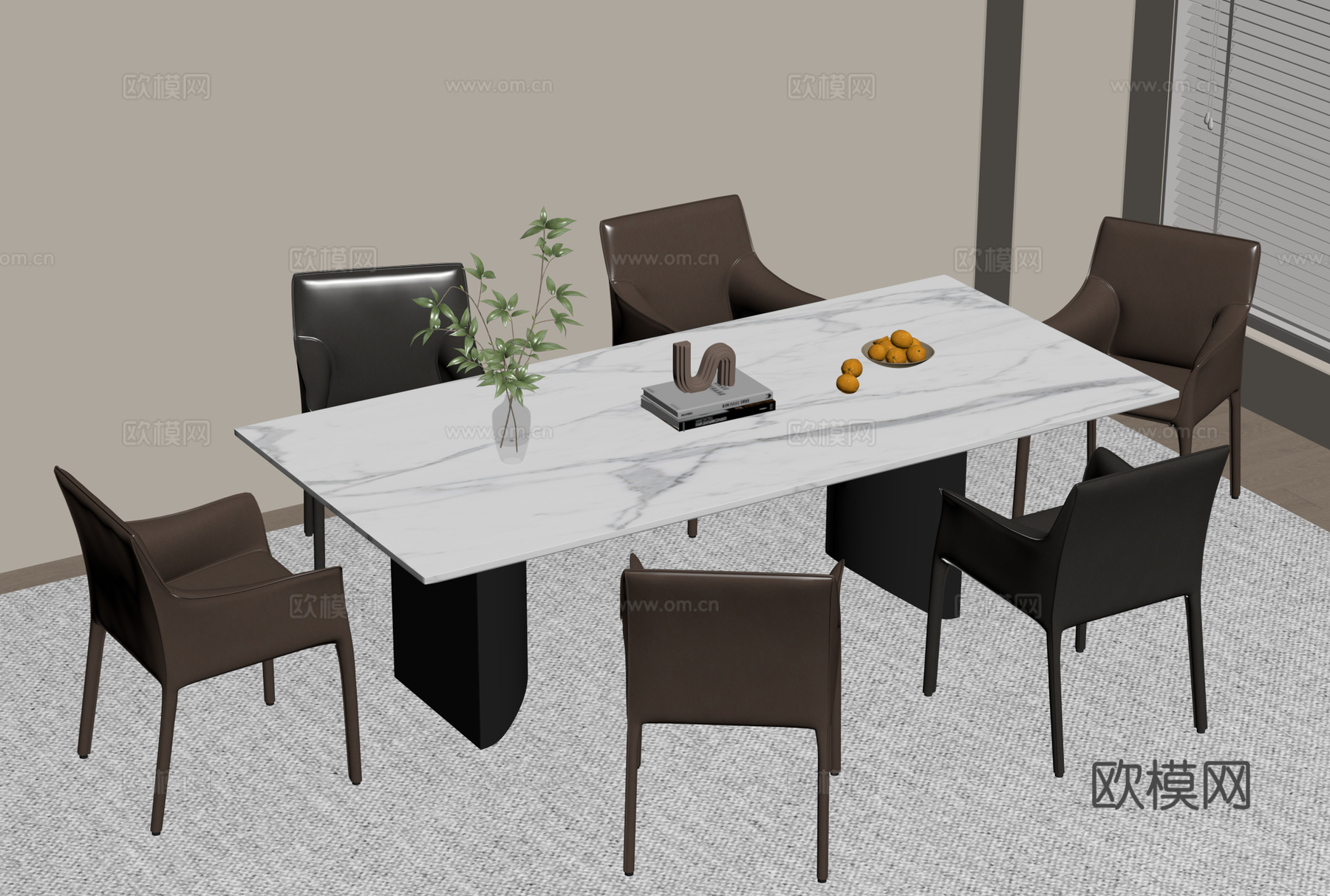 现代餐桌椅su模型下载（渲染图2）