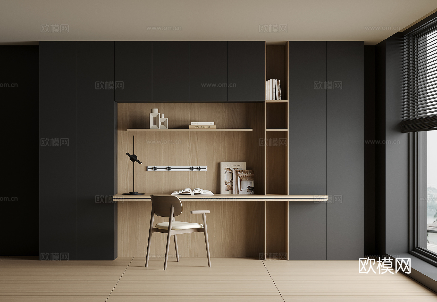 现代书桌一体柜su模型