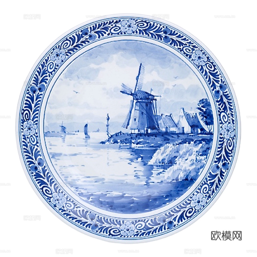 盘子 菜盘 餐盘 古典青花瓷瓷盘图案花纹 陶瓷瓷器花纹