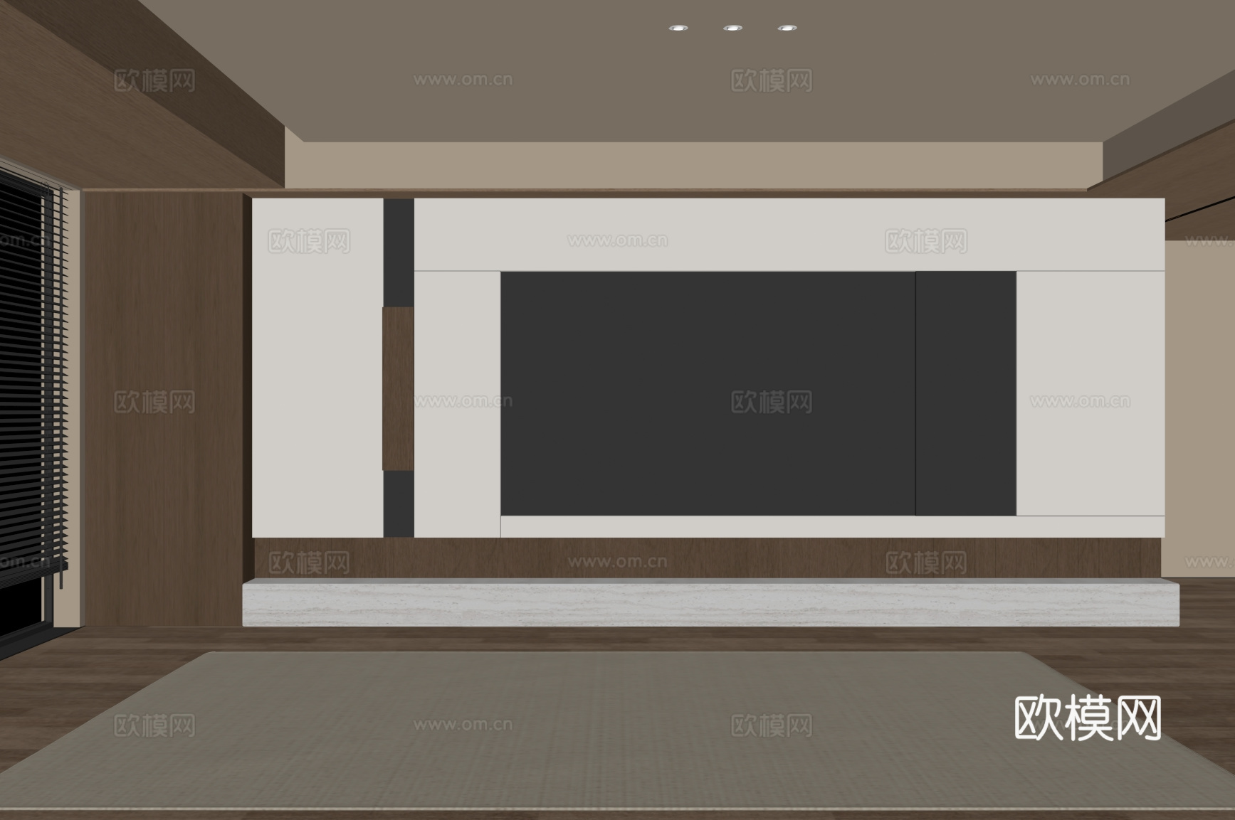 中古风电视背景墙 电视柜su模型