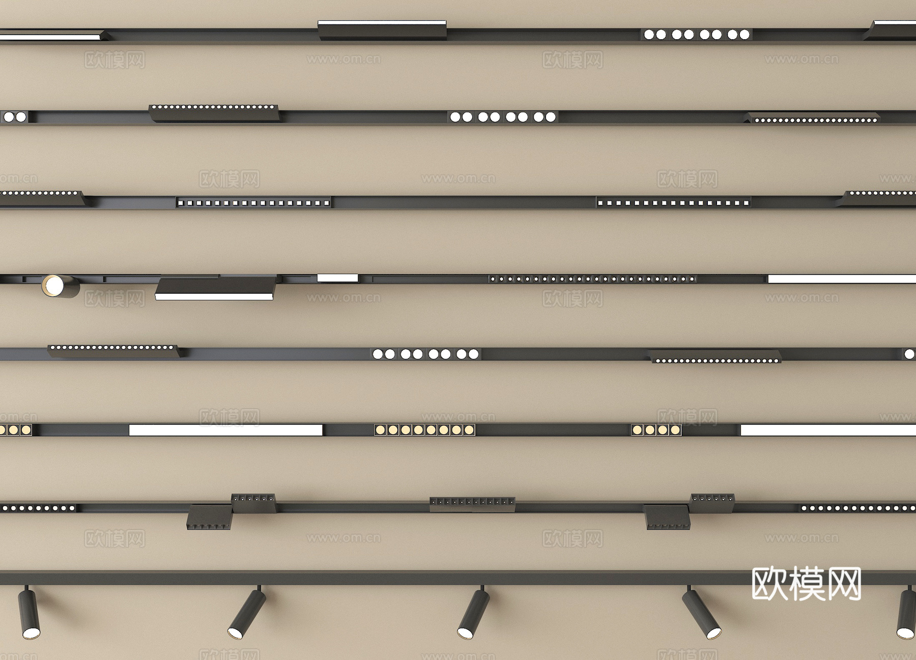 现代筒灯射灯 轨道射灯 线形射灯3d模型下载