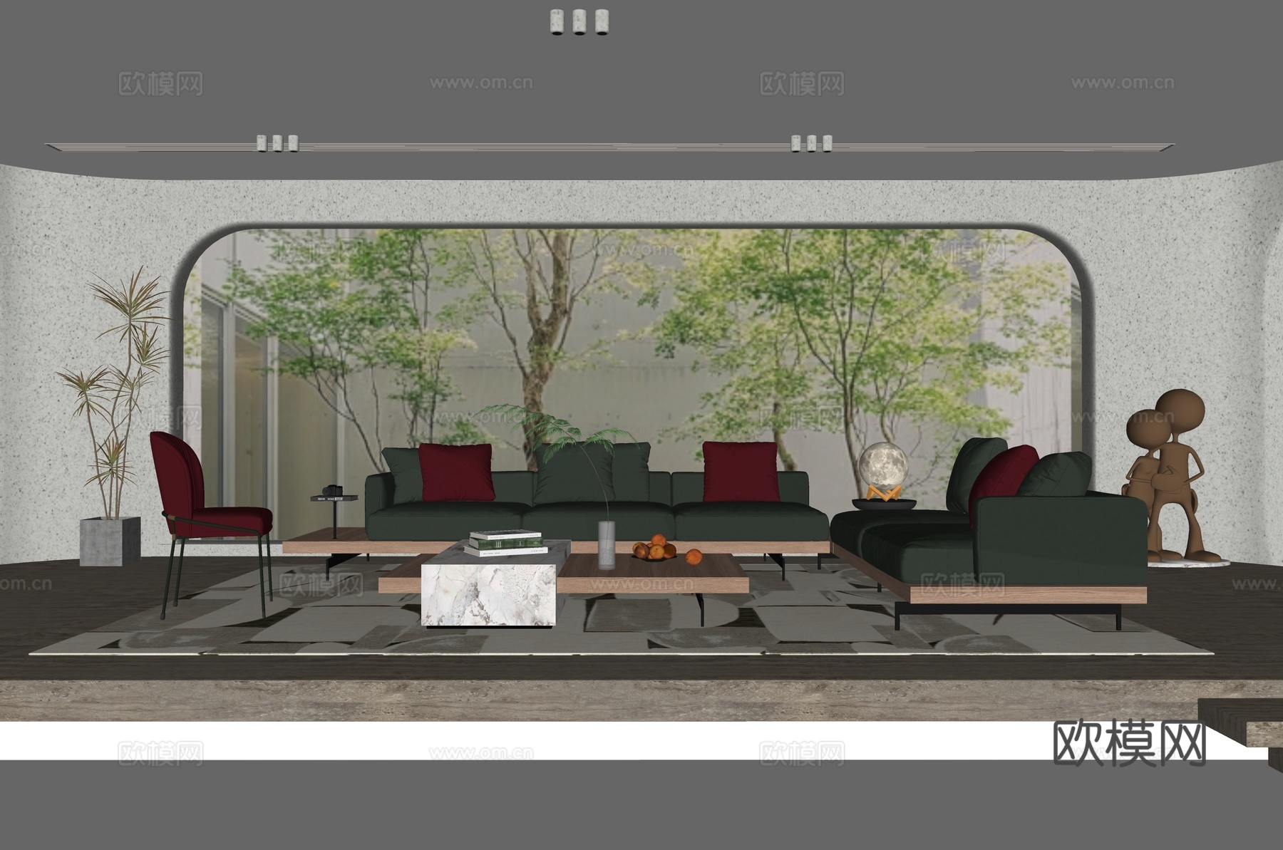 现代大平层客厅su模型